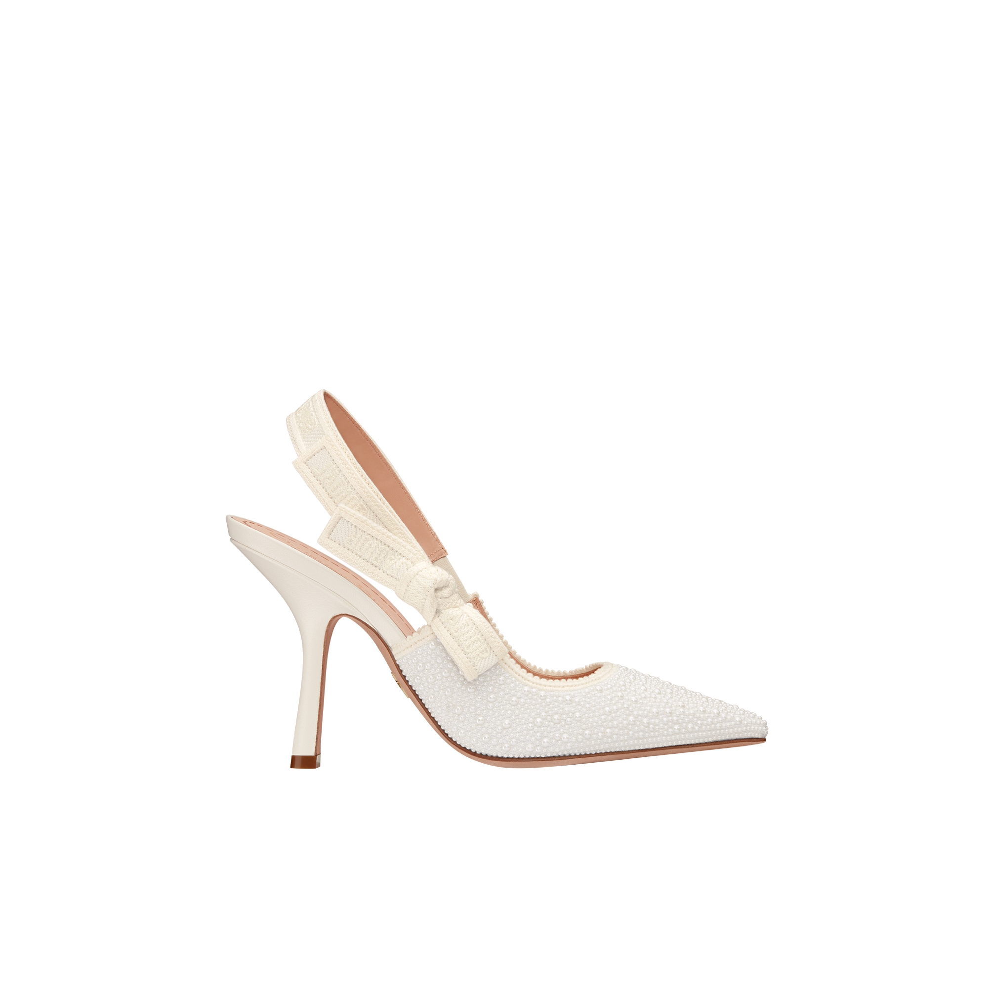 J'Adior Slingback Pump Embroidered Cotton and White Resin Pearls E02