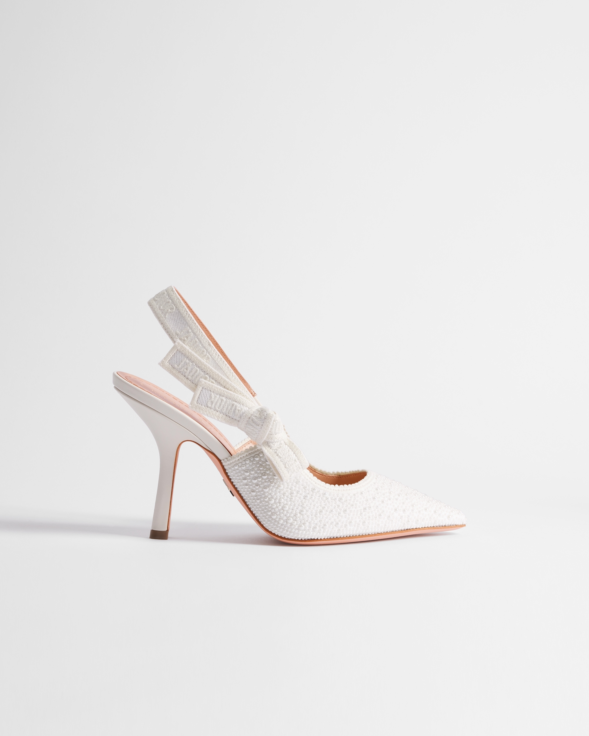 Dior アイボリー ポインテッドトゥ ミュール 37 D J'Adior Slingback Pump Embroidered Cotton and White Resin Pearls