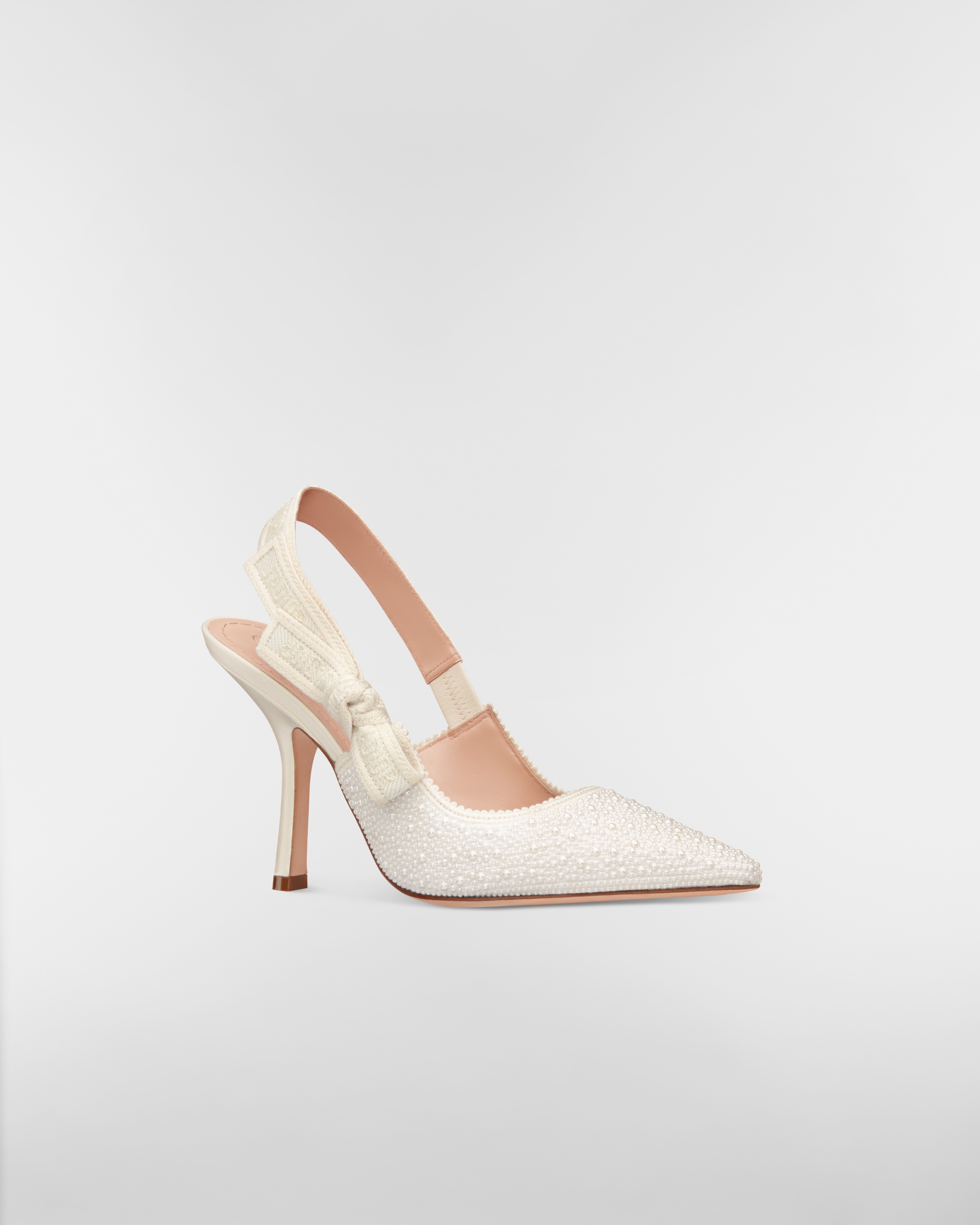 J'Adior 슬링백 펌프스 화이트 레진 진주 & 자수 코튼 E03