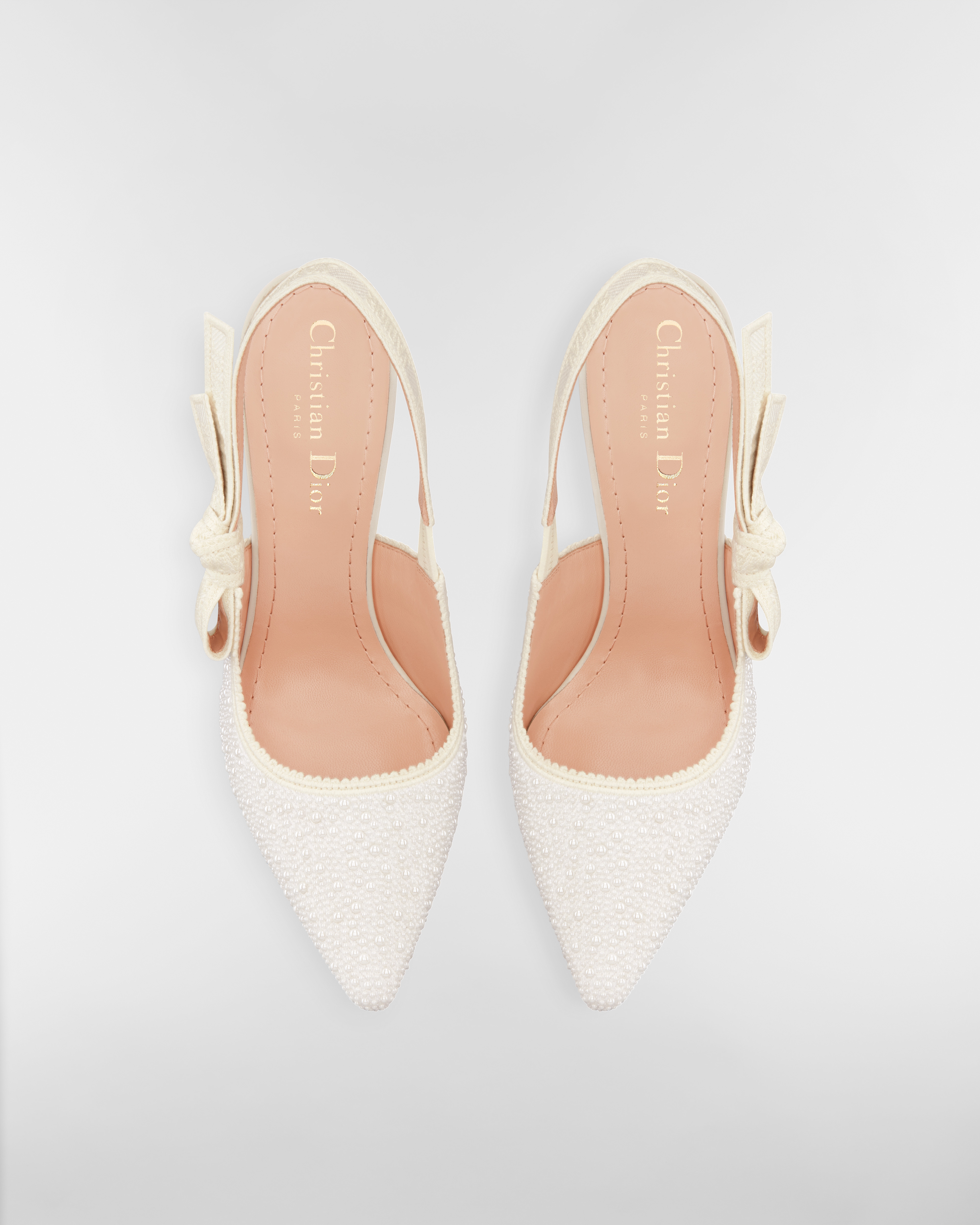 J'Adior 슬링백 펌프스 화이트 레진 진주 & 자수 코튼 E06