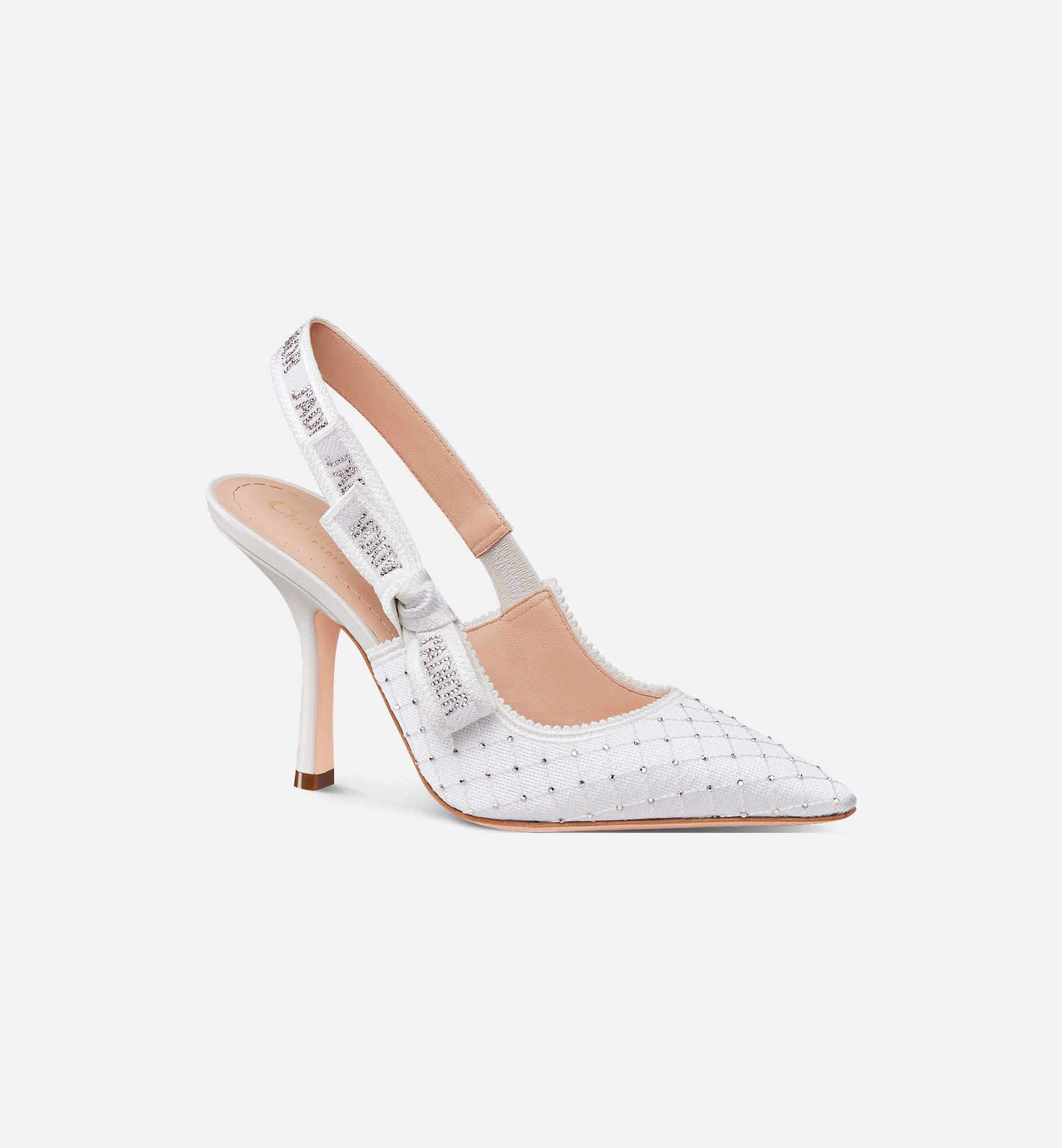 J'Adior Slingback Pump White Embroidered Cotton and Silver J'Adior Slingback Pump White Embroidered Cotton and Silver