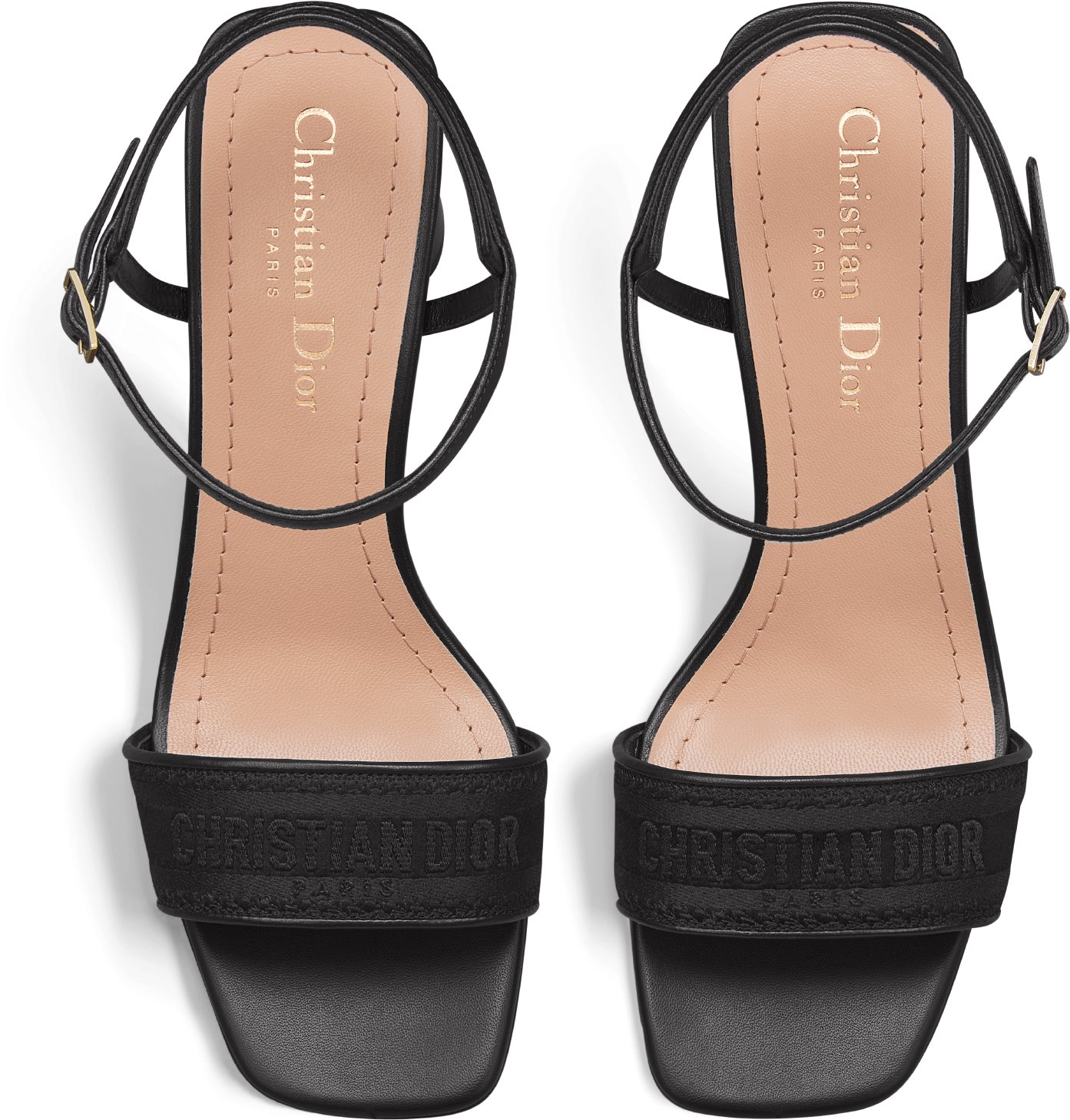 Dway Heeled Sandal Black Embroidered Satin and Lambskin | DIOR