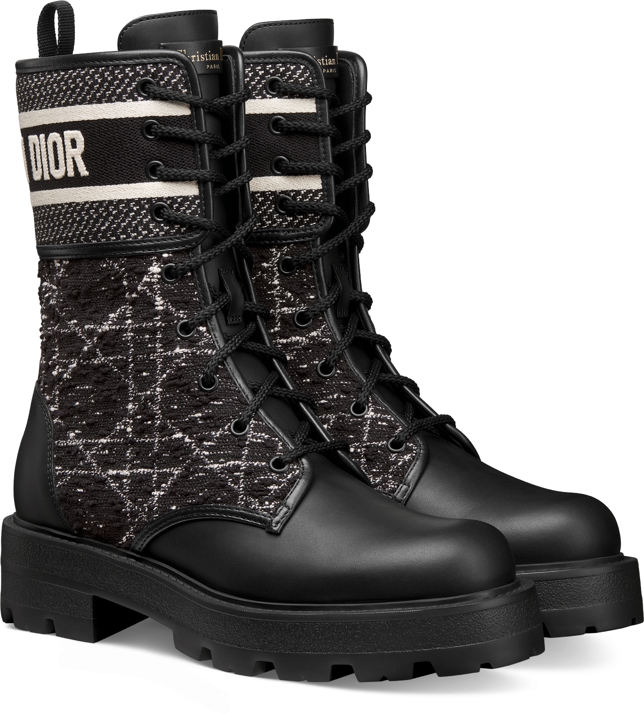 D-Major Ankle Boot Black and White Cannage Tweed and Black Calfskin | DIOR