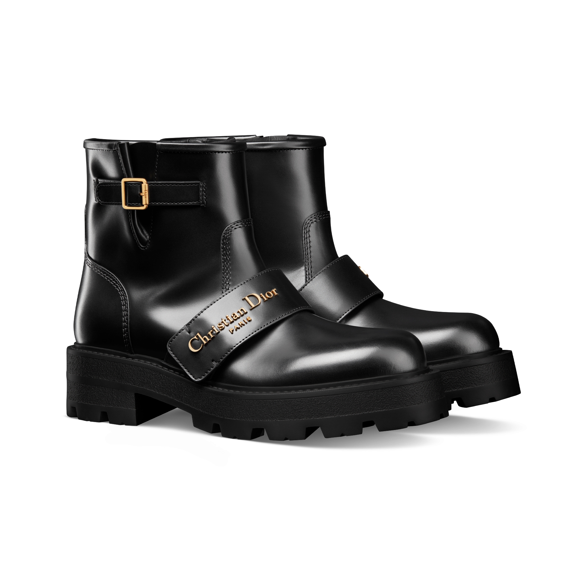 D-Quest 앵클 부츠 블랙 송아지 가죽 E03