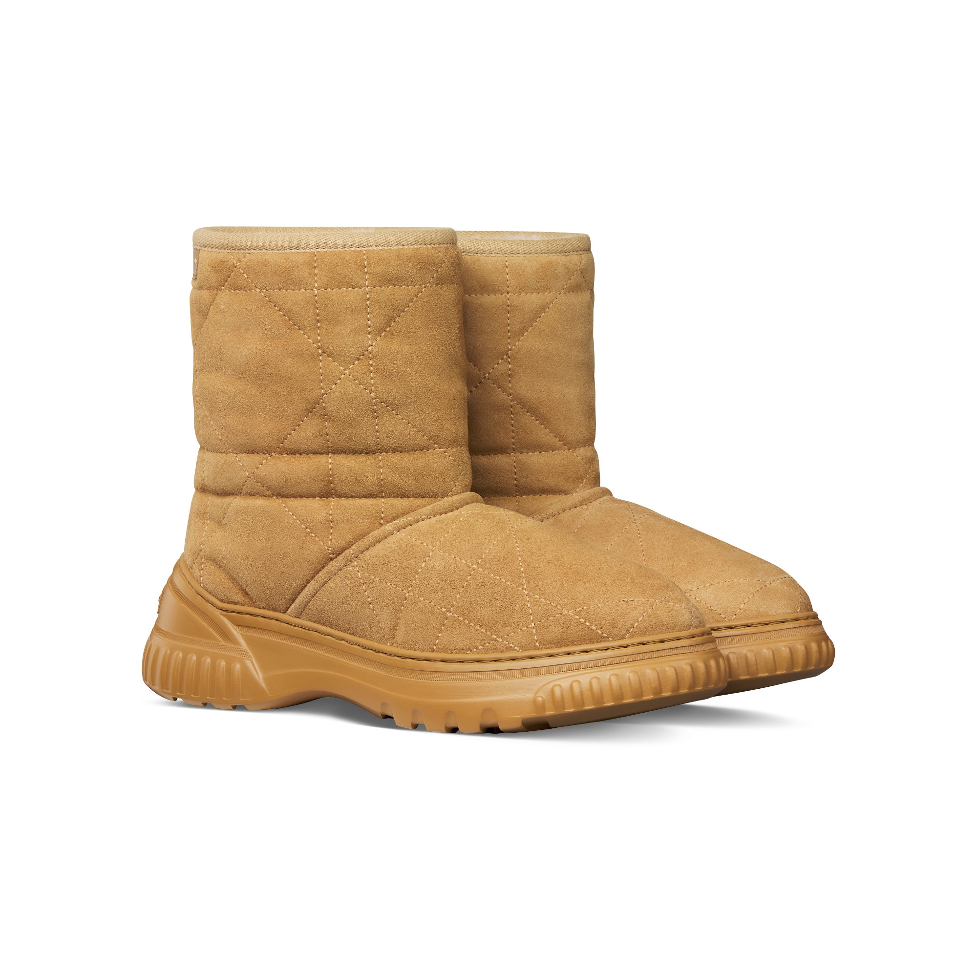 Dior Frost 앵클 부츠 카멜 까나쥬 스웨이드 & 에크루 양가죽 시어링 E03