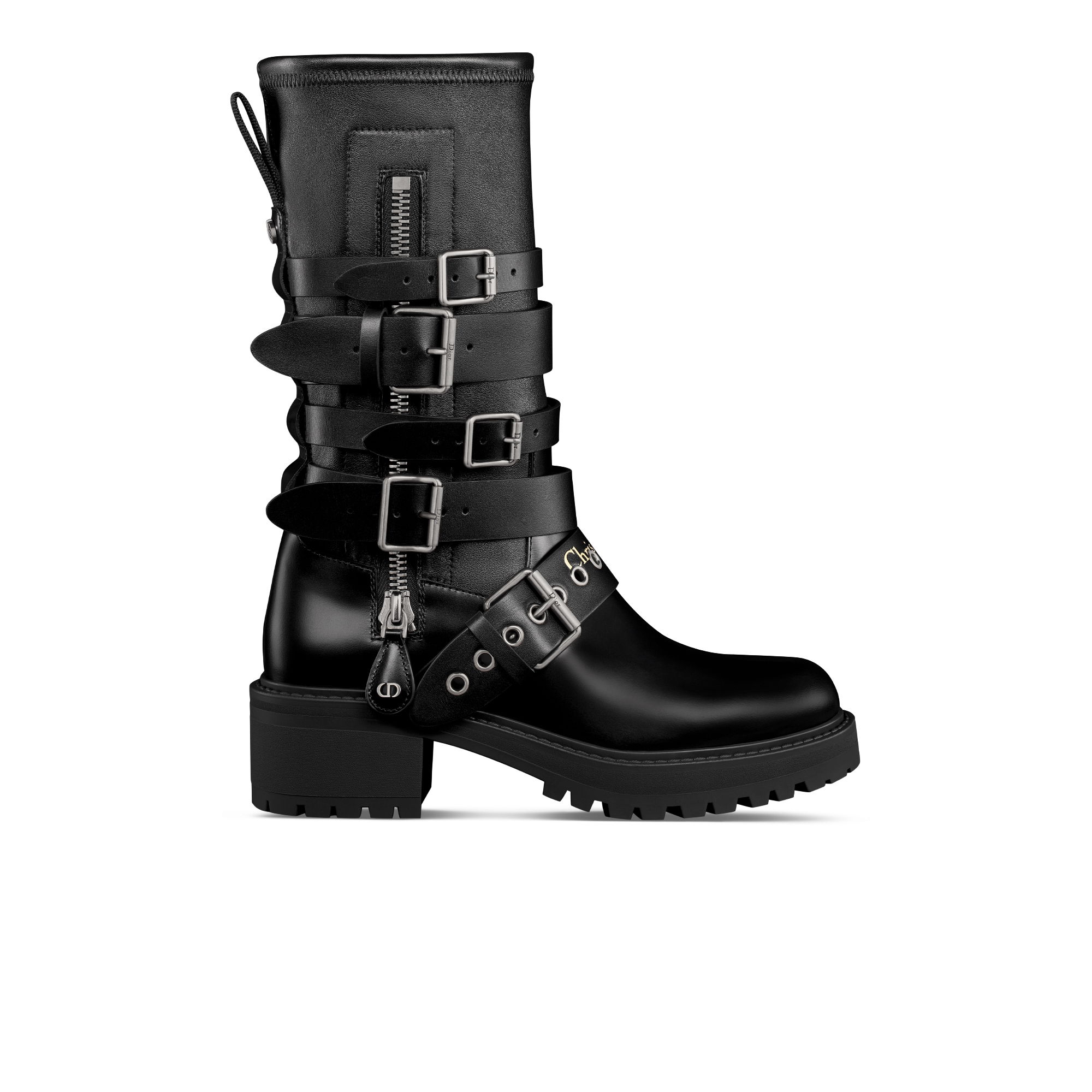 D-Fight Ankle Boot Black Calfskin and Leather-Effect Stretch