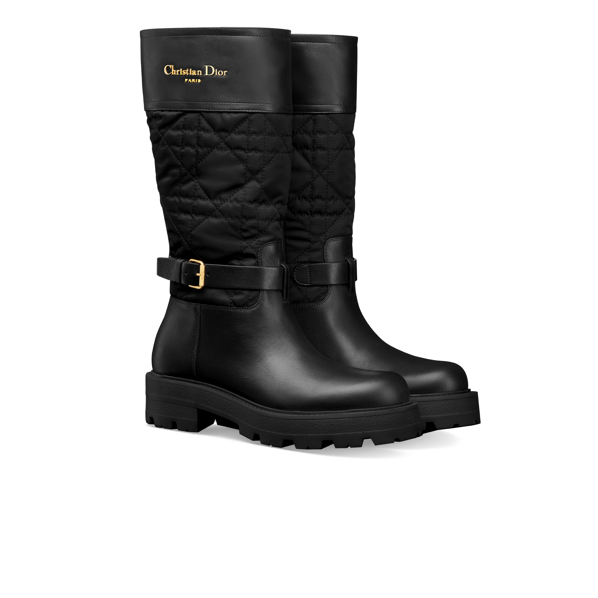D-Town Boot Black Calfskin and Nylon with Embroidered Cannage Motif E03