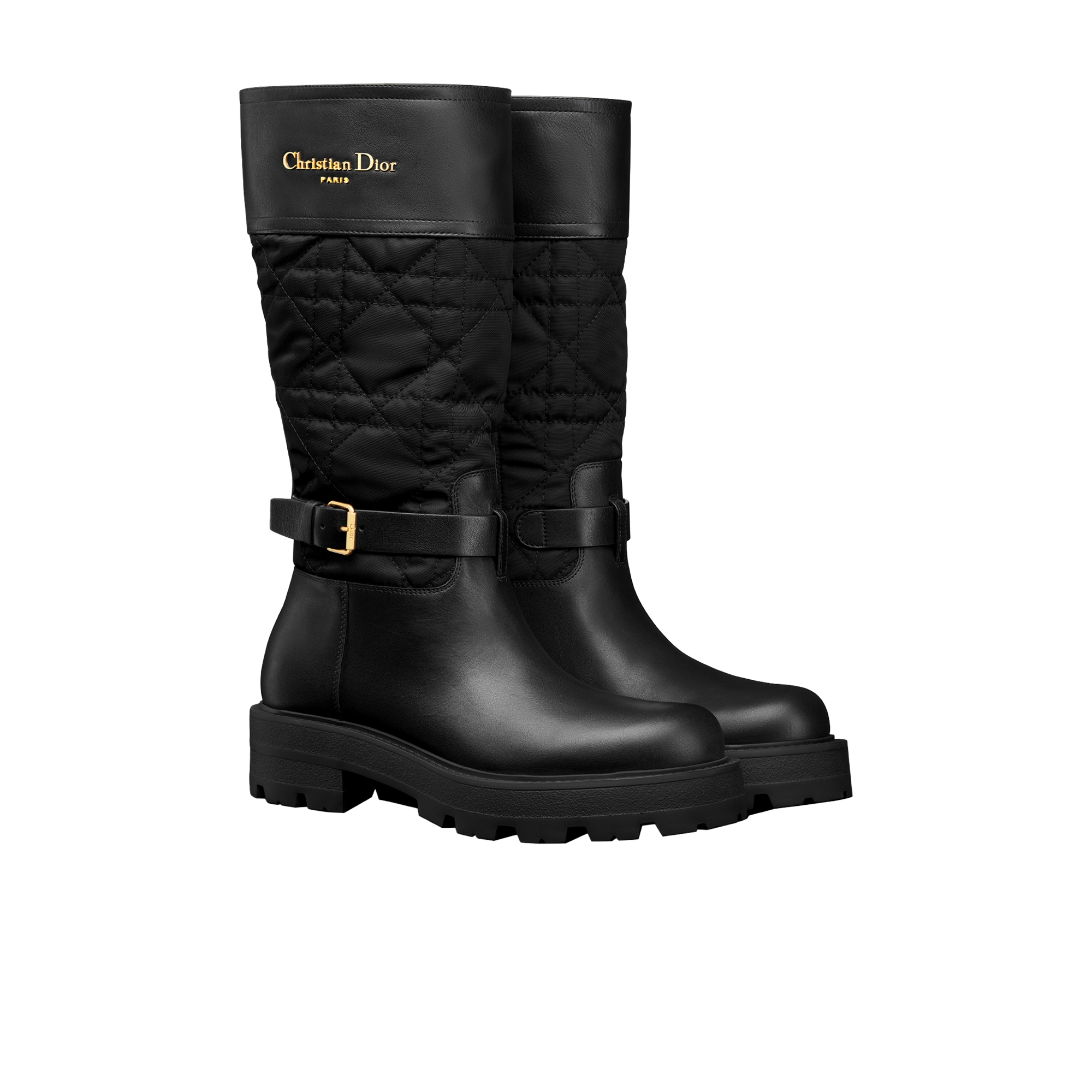 D-Town Boot Black Calfskin and Nylon with Embroidered Cannage Motif E03