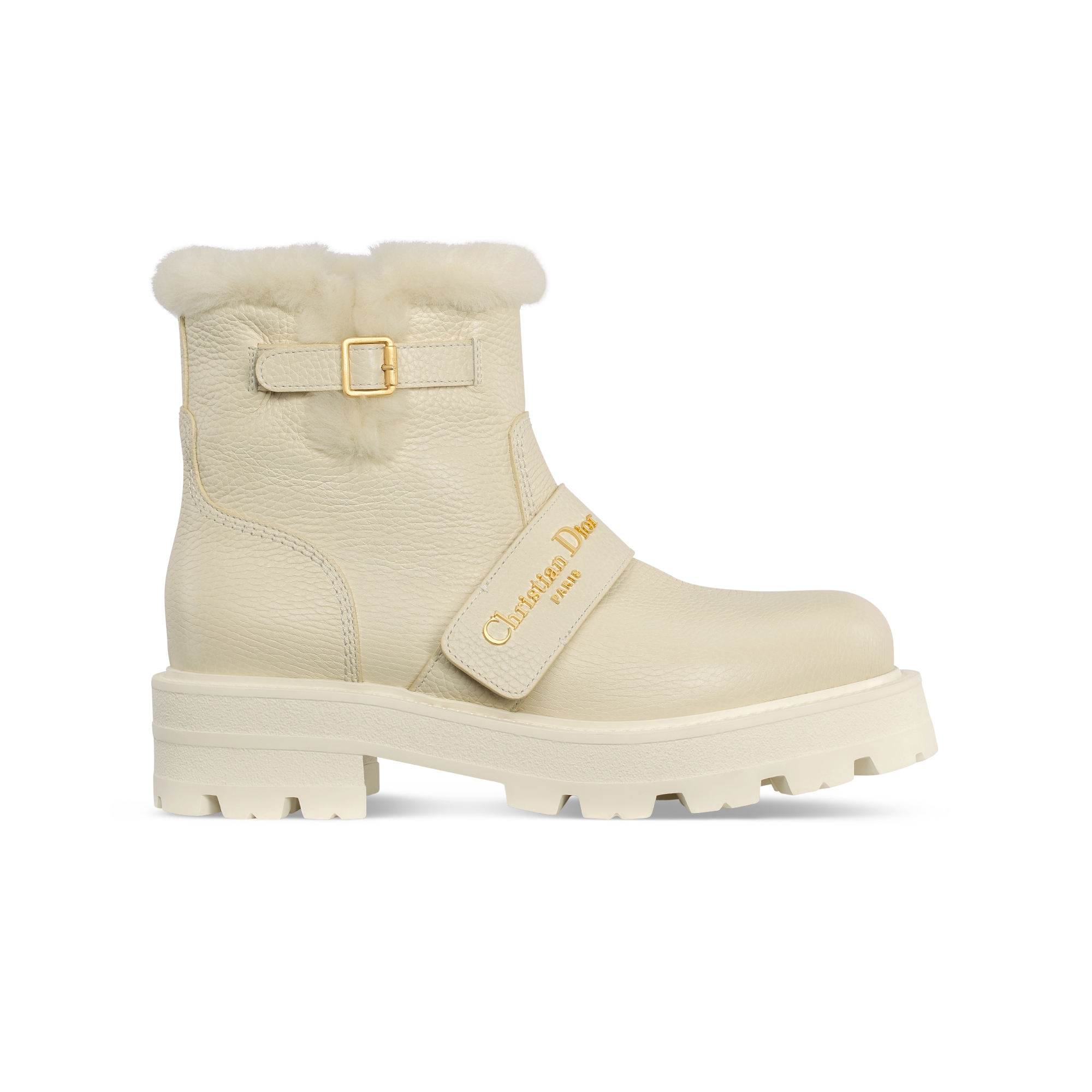 DiorAlps D-Quest Ankle Boot Ecru Grained Calfskin and Lambskin Shearling E02