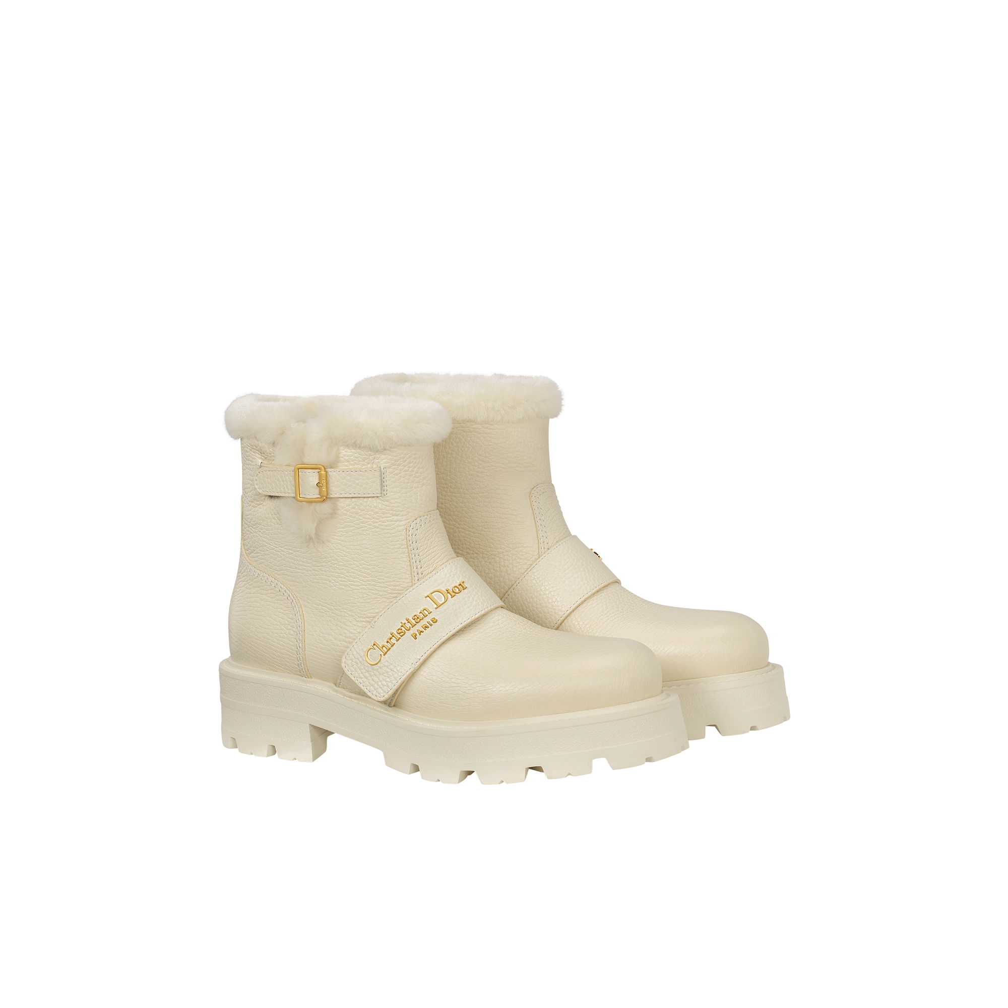DiorAlps D-Quest Ankle Boot Ecru Grained Calfskin and Lambskin Shearling E03