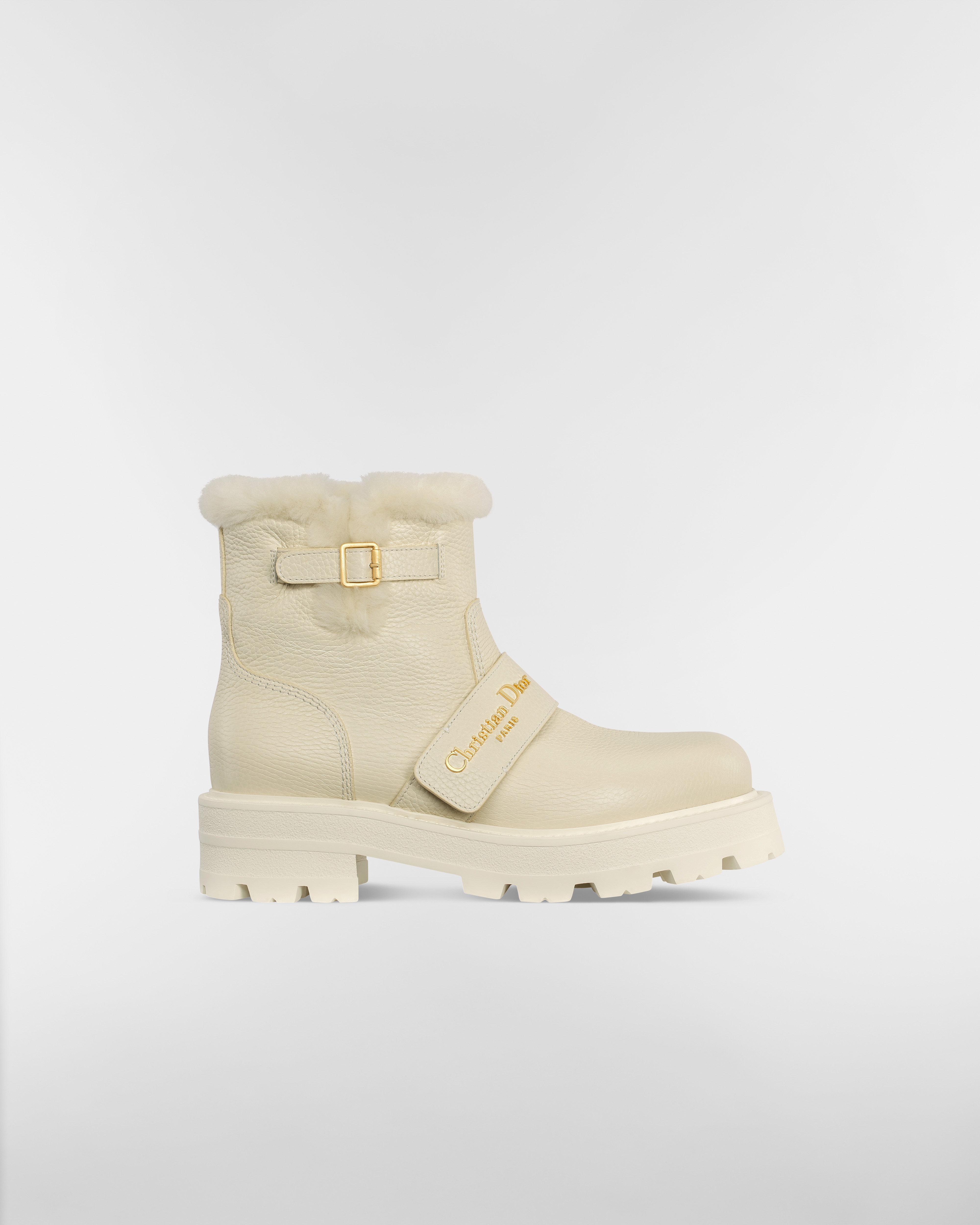 DiorAlps D-Quest Ankle Boot Ecru Grained Calfskin and Lambskin Shearling E02