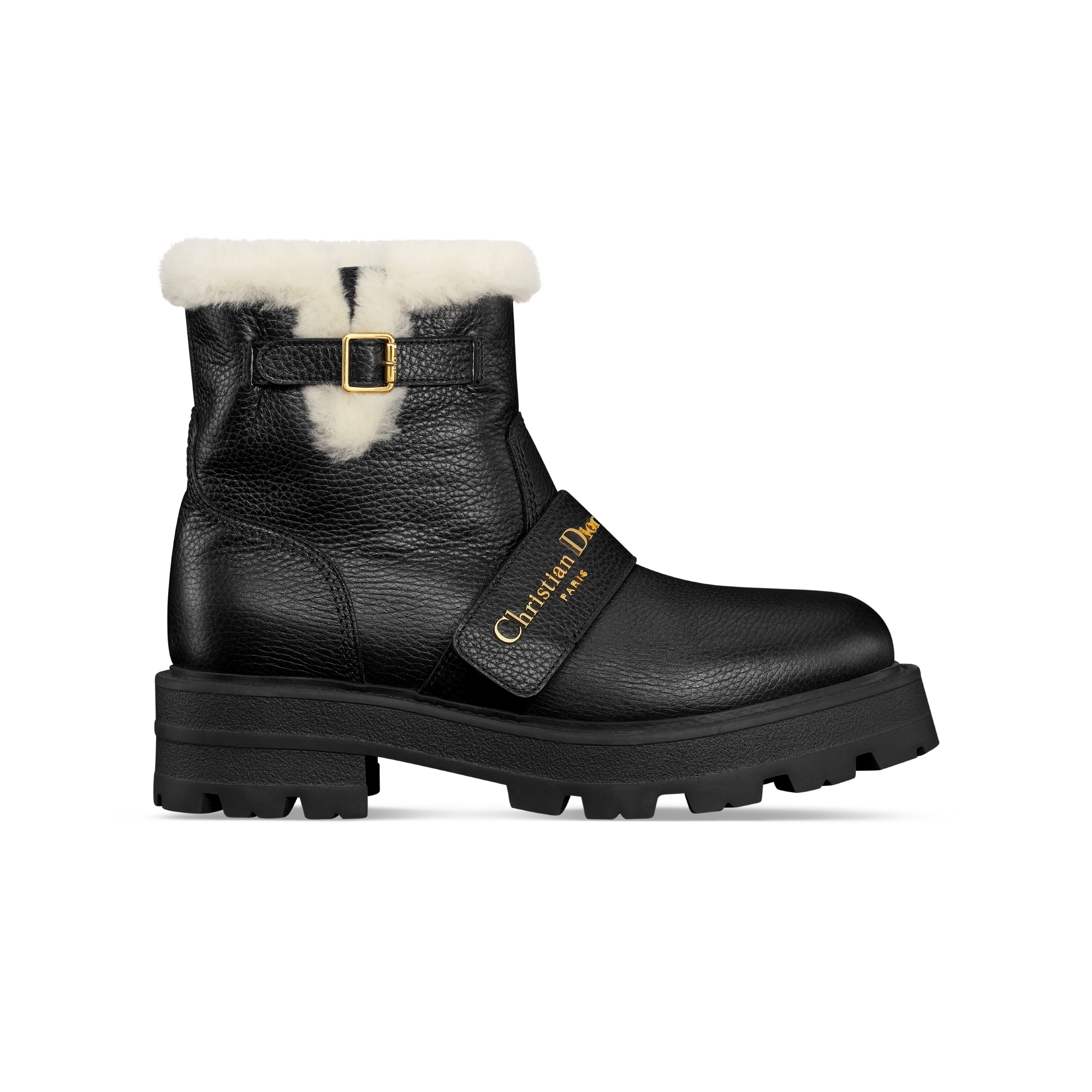 DiorAlps D-Quest Ankle Boot Black Grained Calfskin and White Lambskin Shearling E02