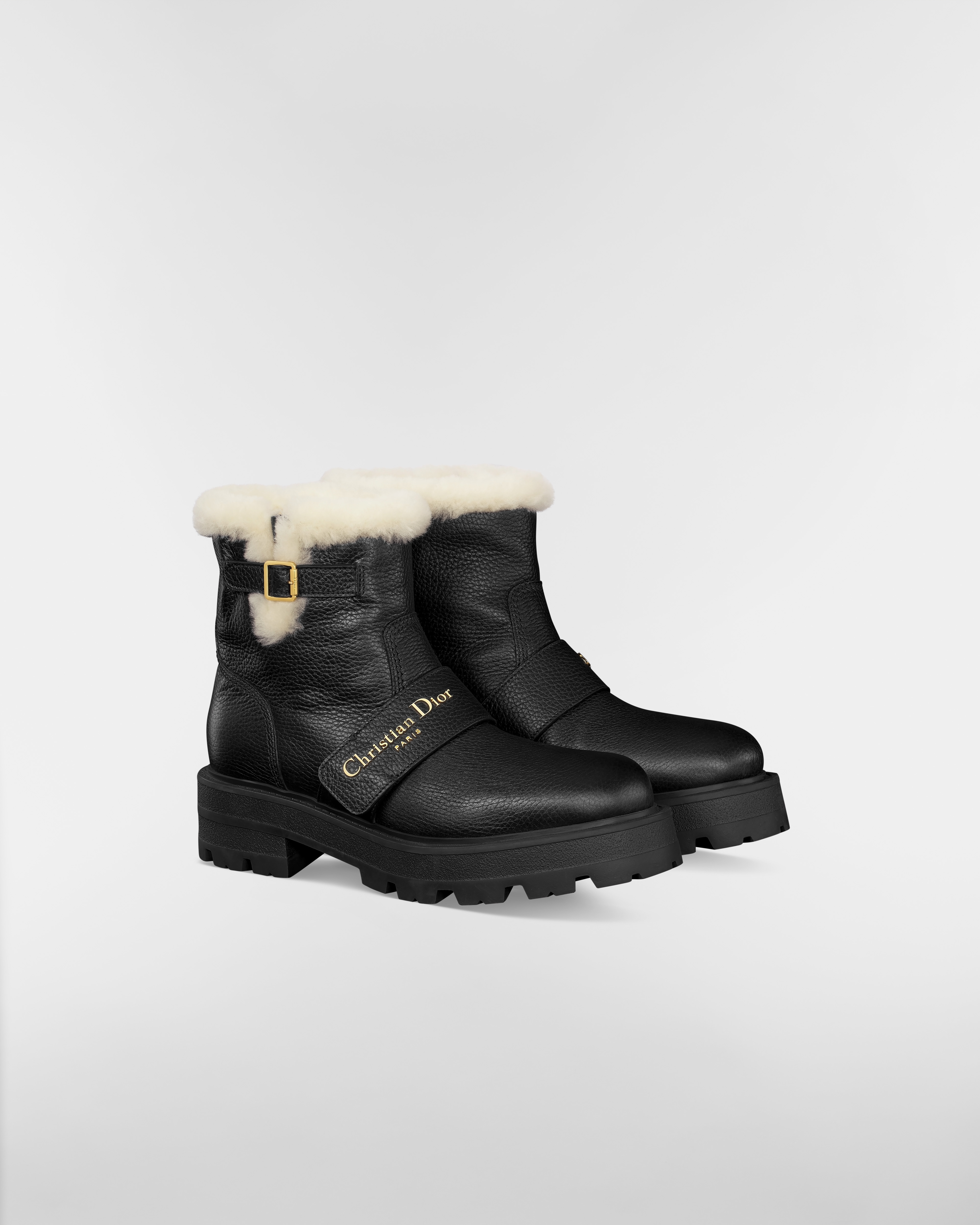 DiorAlps D-Quest Ankle Boot Black Grained Calfskin and White Lambskin Shearling E03