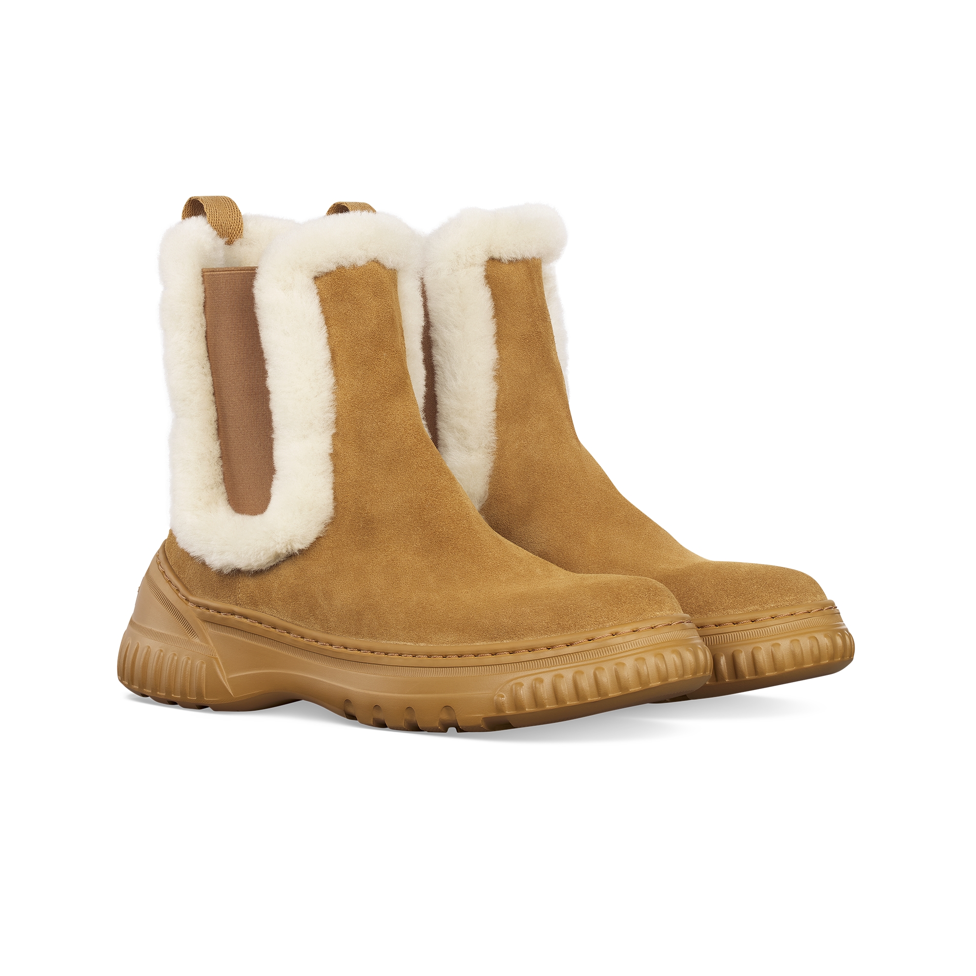 D-Racer Ankle Boot Hazelnut Suede Calfskin and White Shearling E03