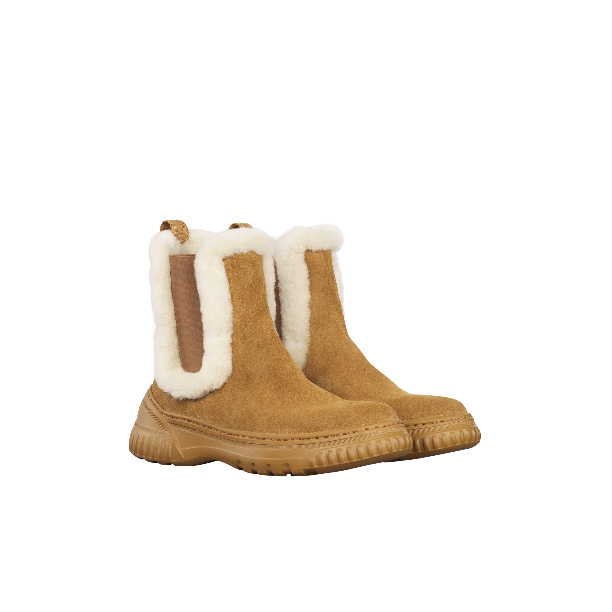 D-Racer Ankle Boot Hazelnut Suede Calfskin and White Shearling E03