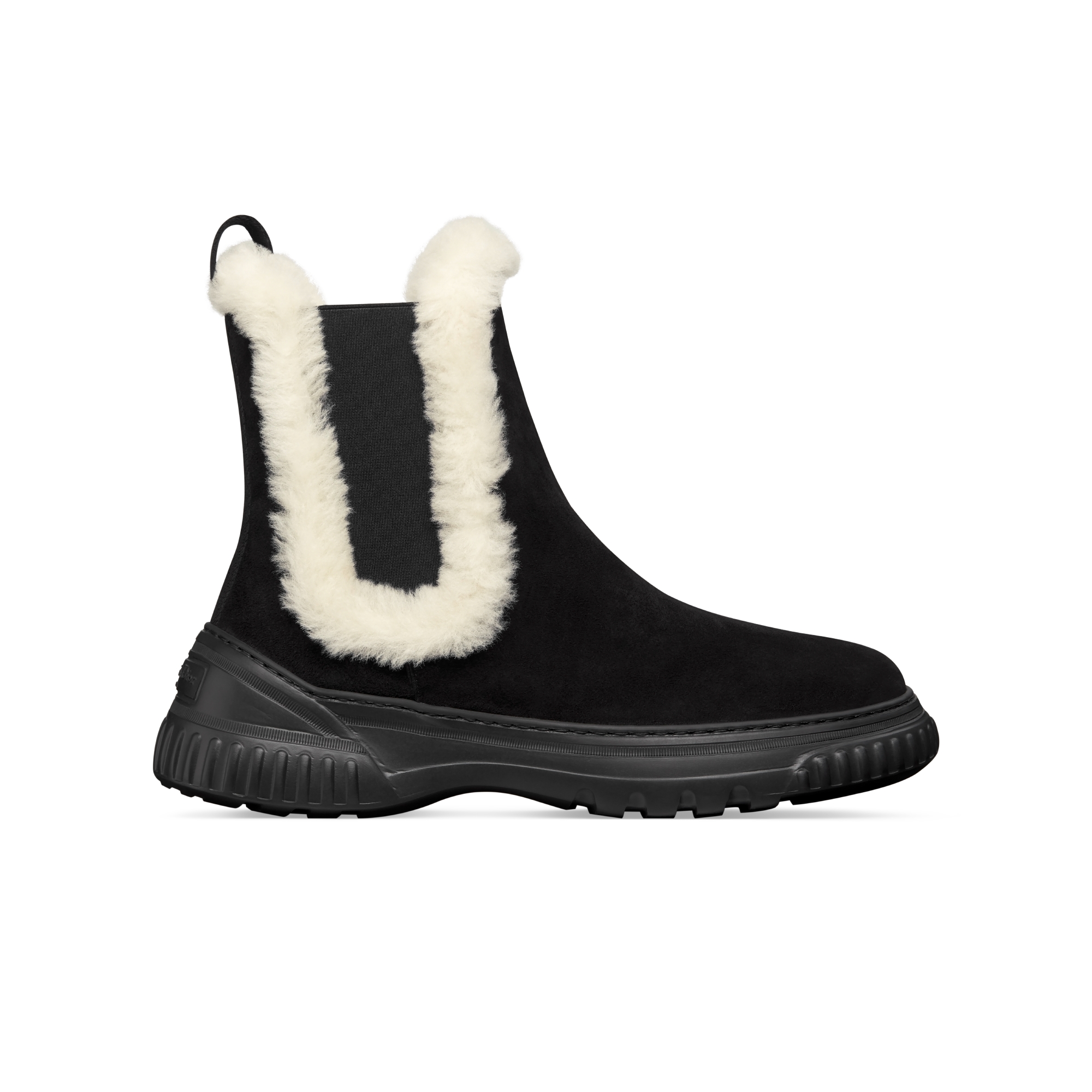 D-Racer Ankle Boot Black Suede Calfskin and White Shearling E02