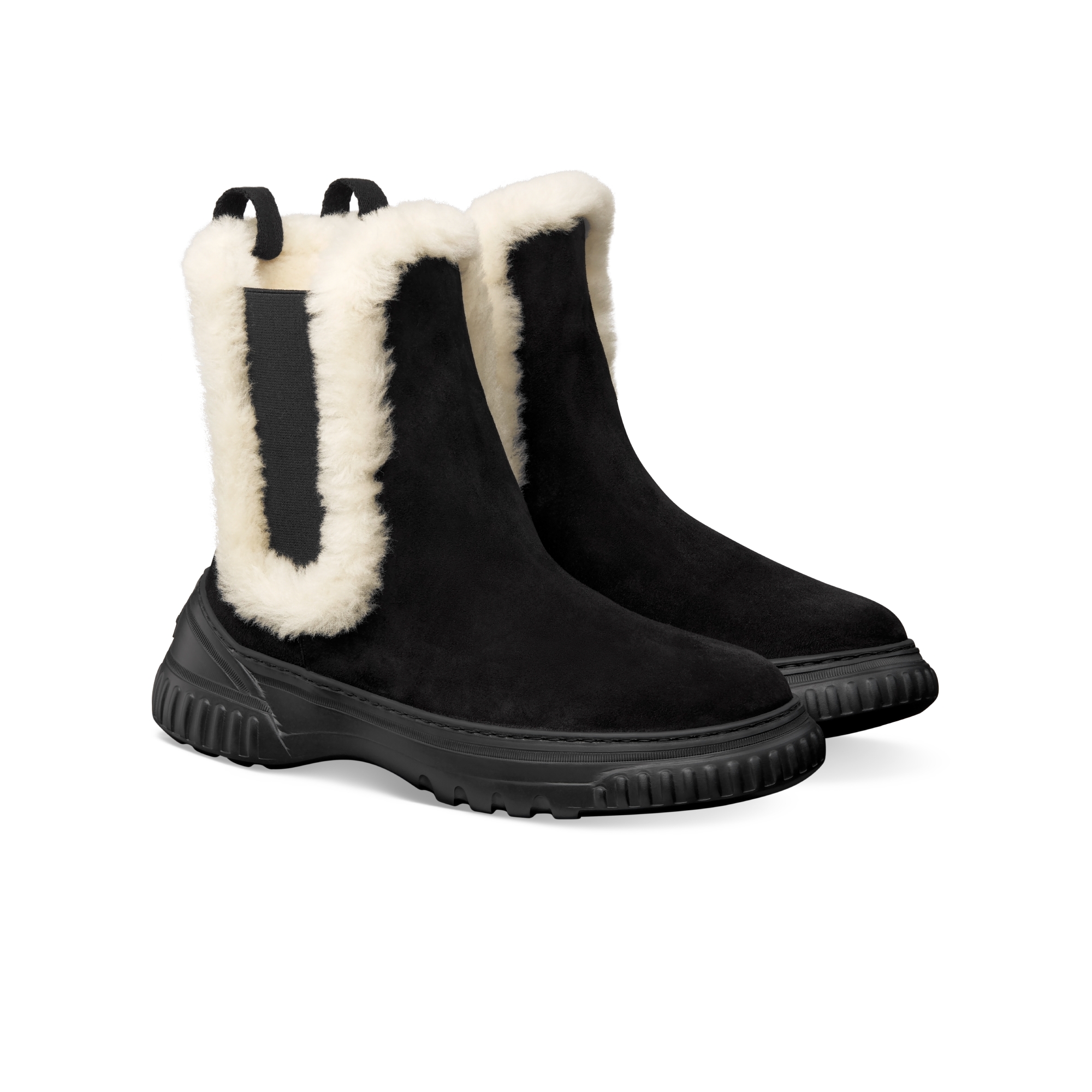 D-Racer Ankle Boot Black Suede Calfskin and White Shearling E03