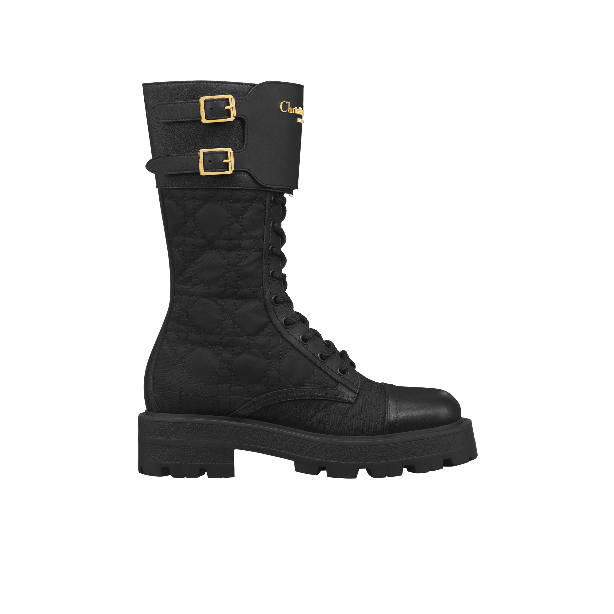 D-Trap Ankle Boot Black Calfskin and Nylon with Embroidered Cannage Motif E02