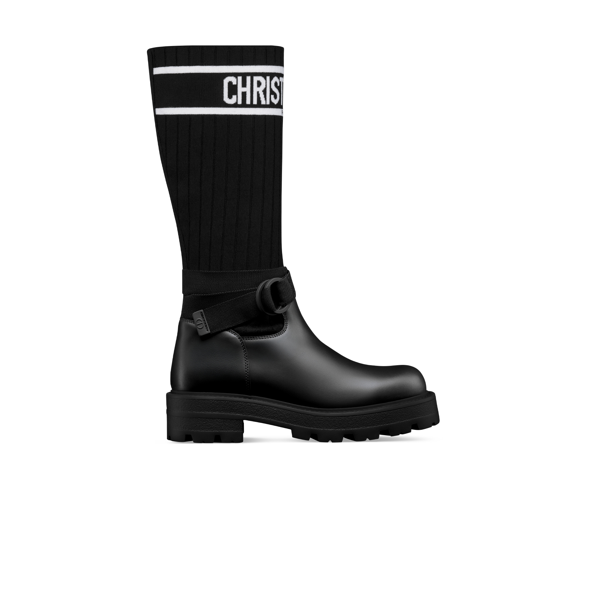 D-Major Boot Black Calfskin with Black and White Technical Knit E02