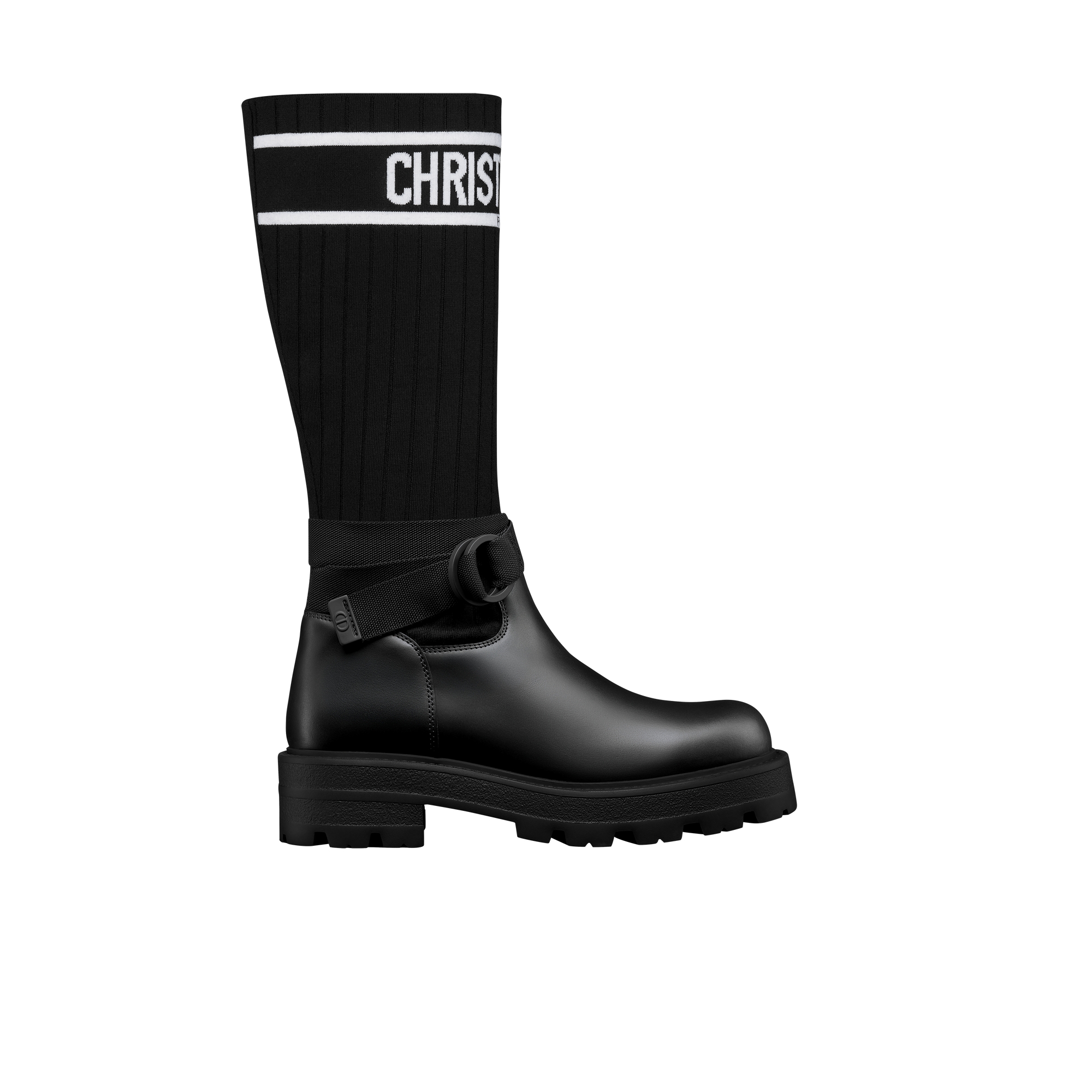 D-Major Boot Black Calfskin with Black and White Technical Knit E02