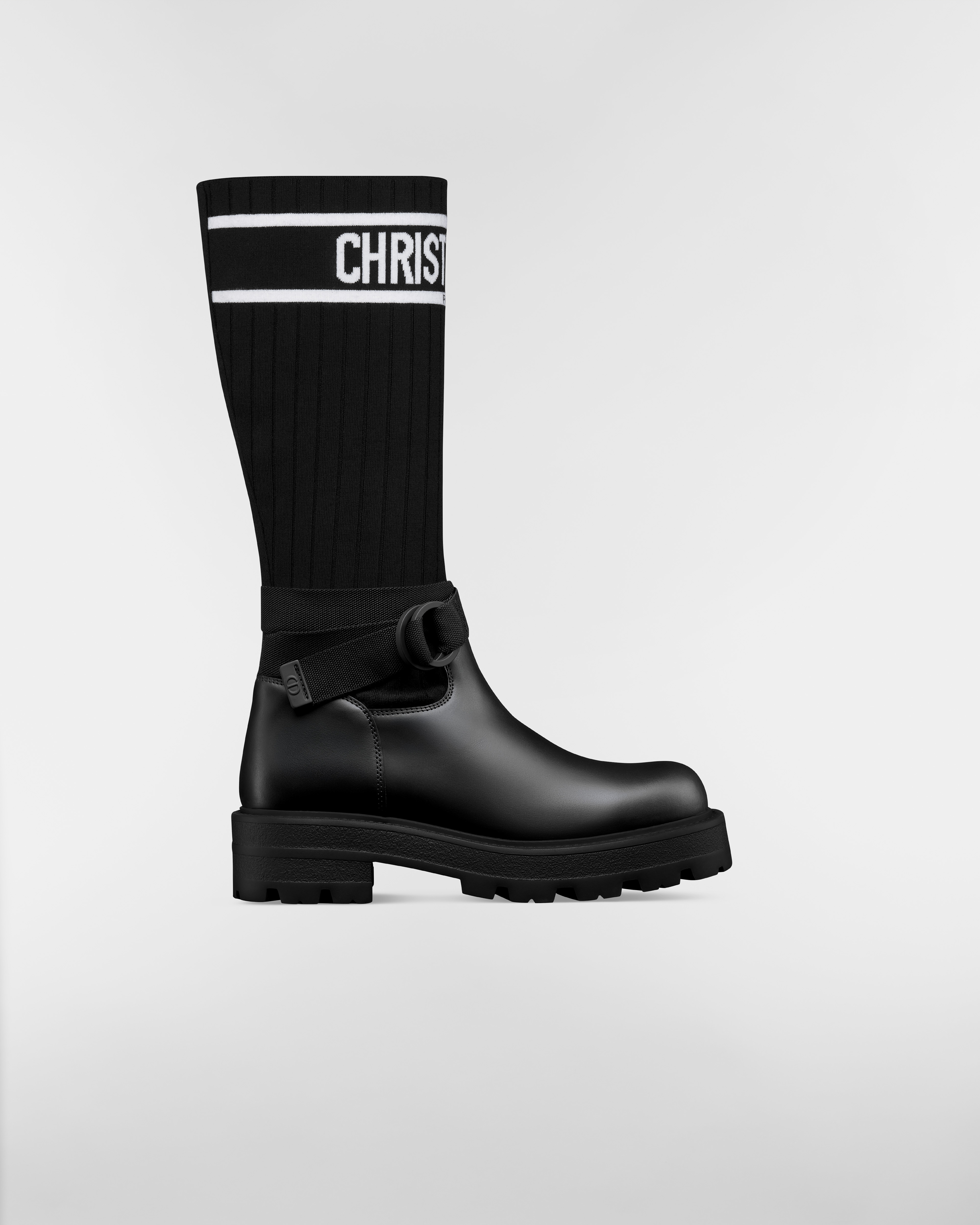 D-Major 부츠 블랙 송아지 가죽 & 블랙, 화이트 테크니컬 니트 E02