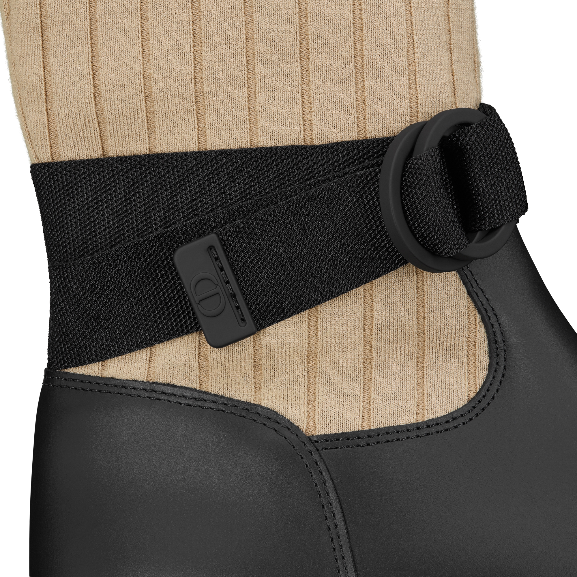 D-Major Ankle Boot Black Calfskin with Beige and Black Technical Knit E09