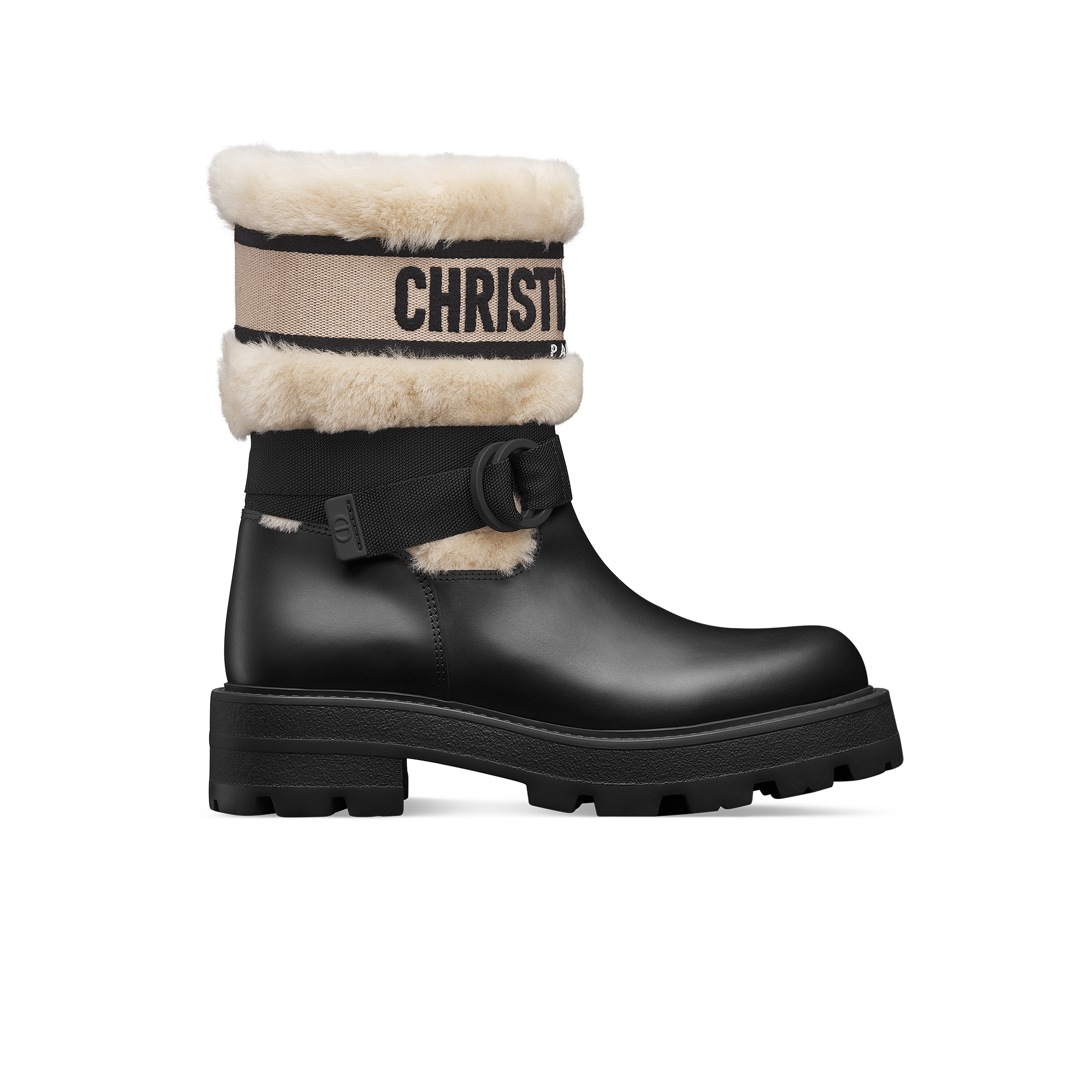 D-Major Ankle Boot Black Calfskin and White Wool E02