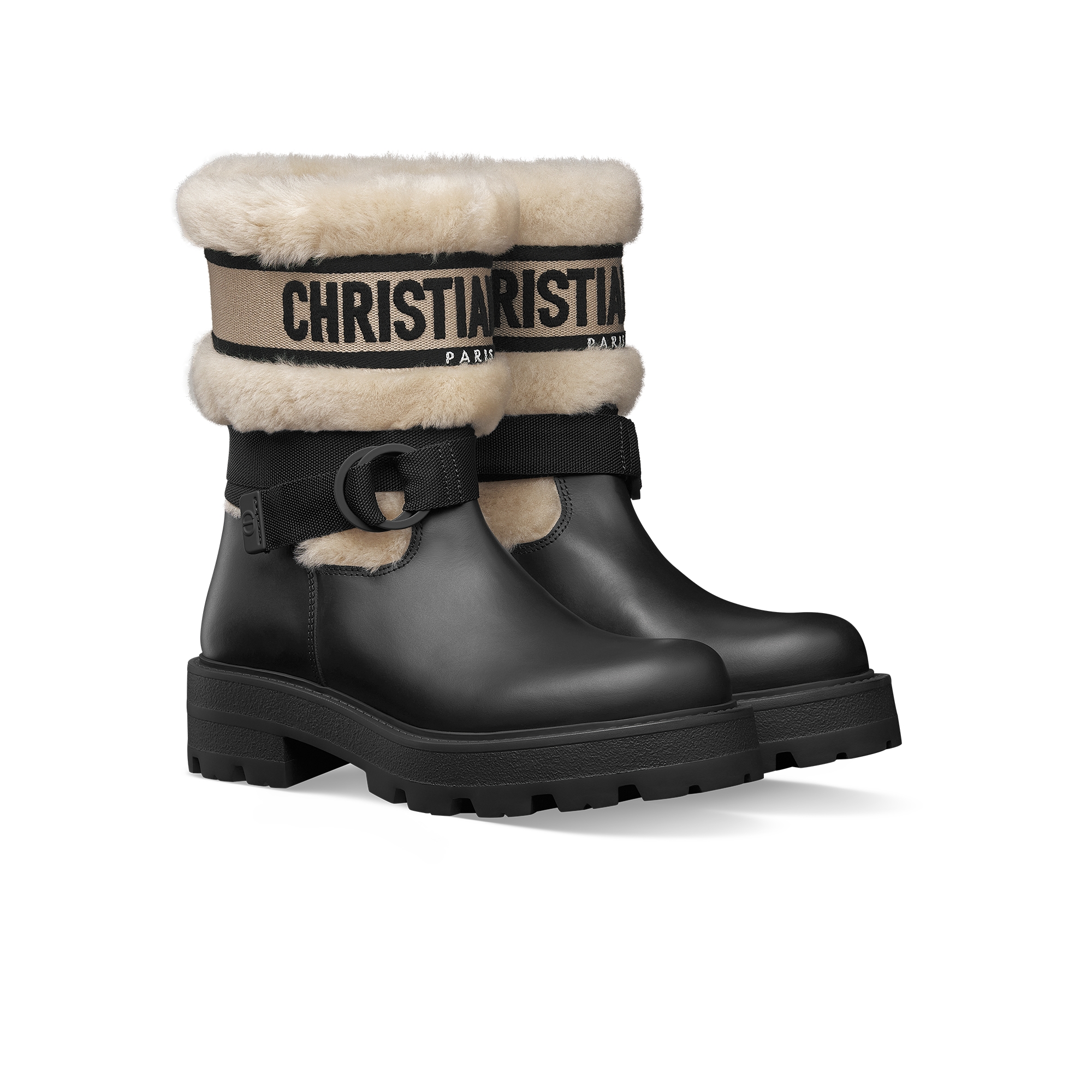 D-Major Ankle Boot Black Calfskin and White Wool E03