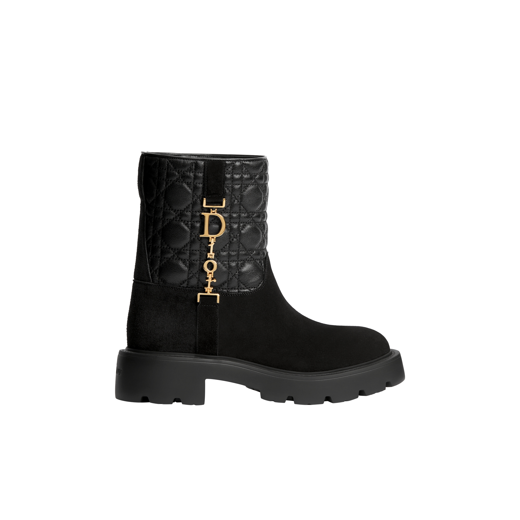 DiorAlps Diorly Ankle Boot Black Suede Calfskin and Black Quilted Cannage Lambskin E02
