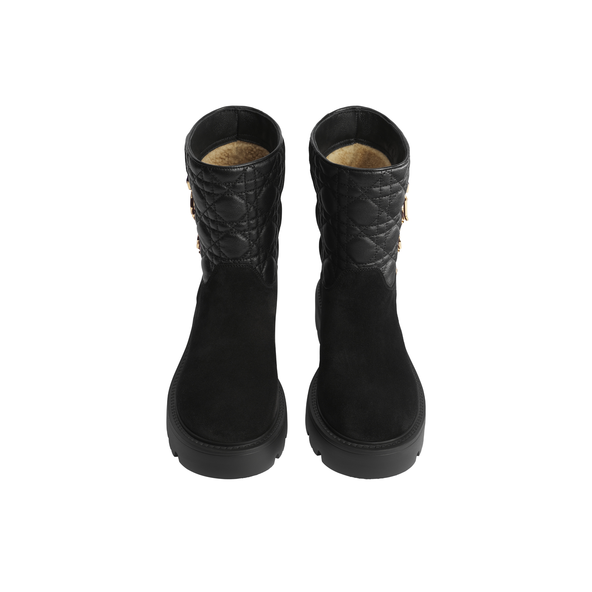 DiorAlps Diorly Ankle Boot Black Suede Calfskin and Black Quilted Cannage Lambskin E06