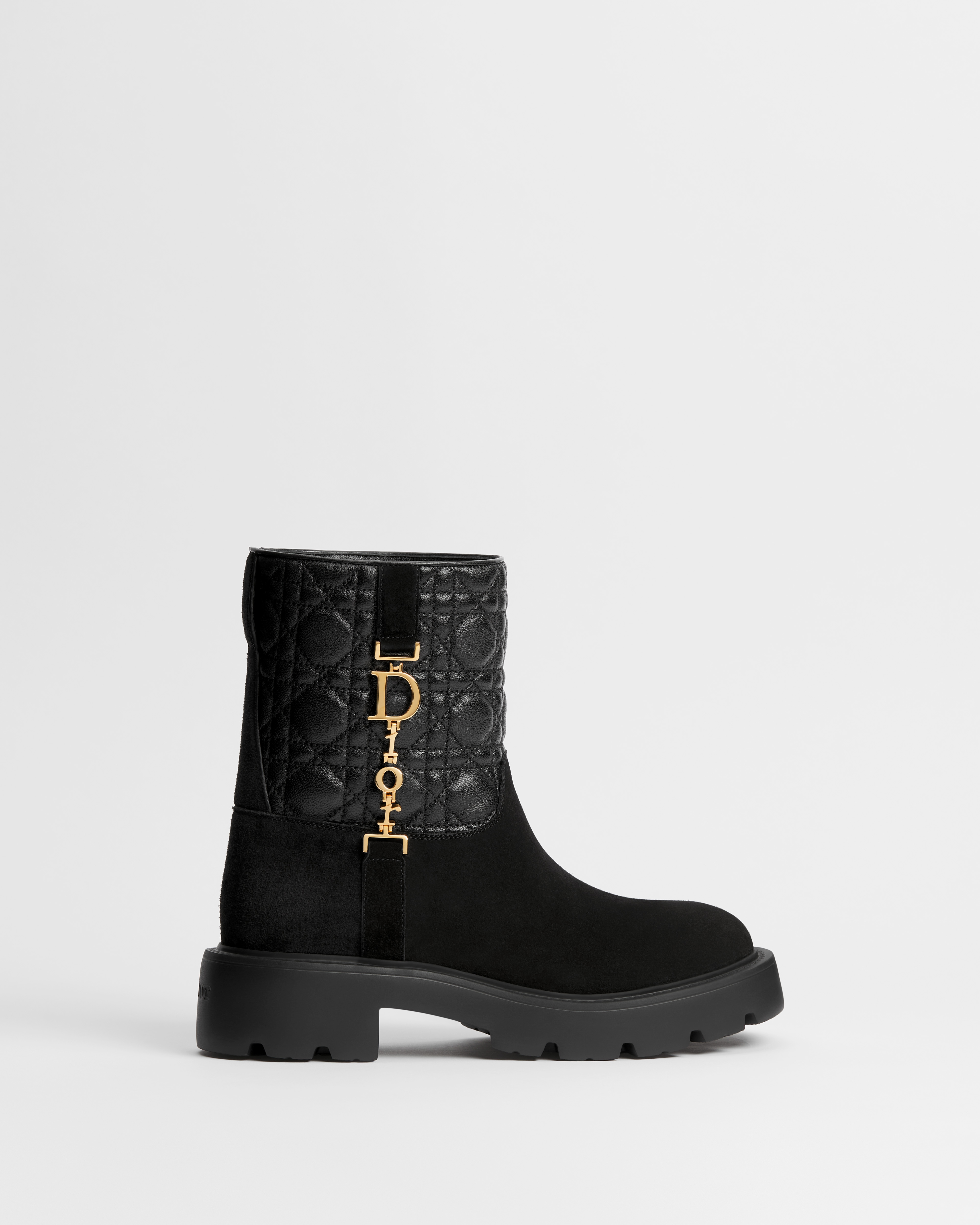 DiorAlps Diorly Ankle Boot Black Suede Calfskin and Black Quilted Cannage Lambskin E02