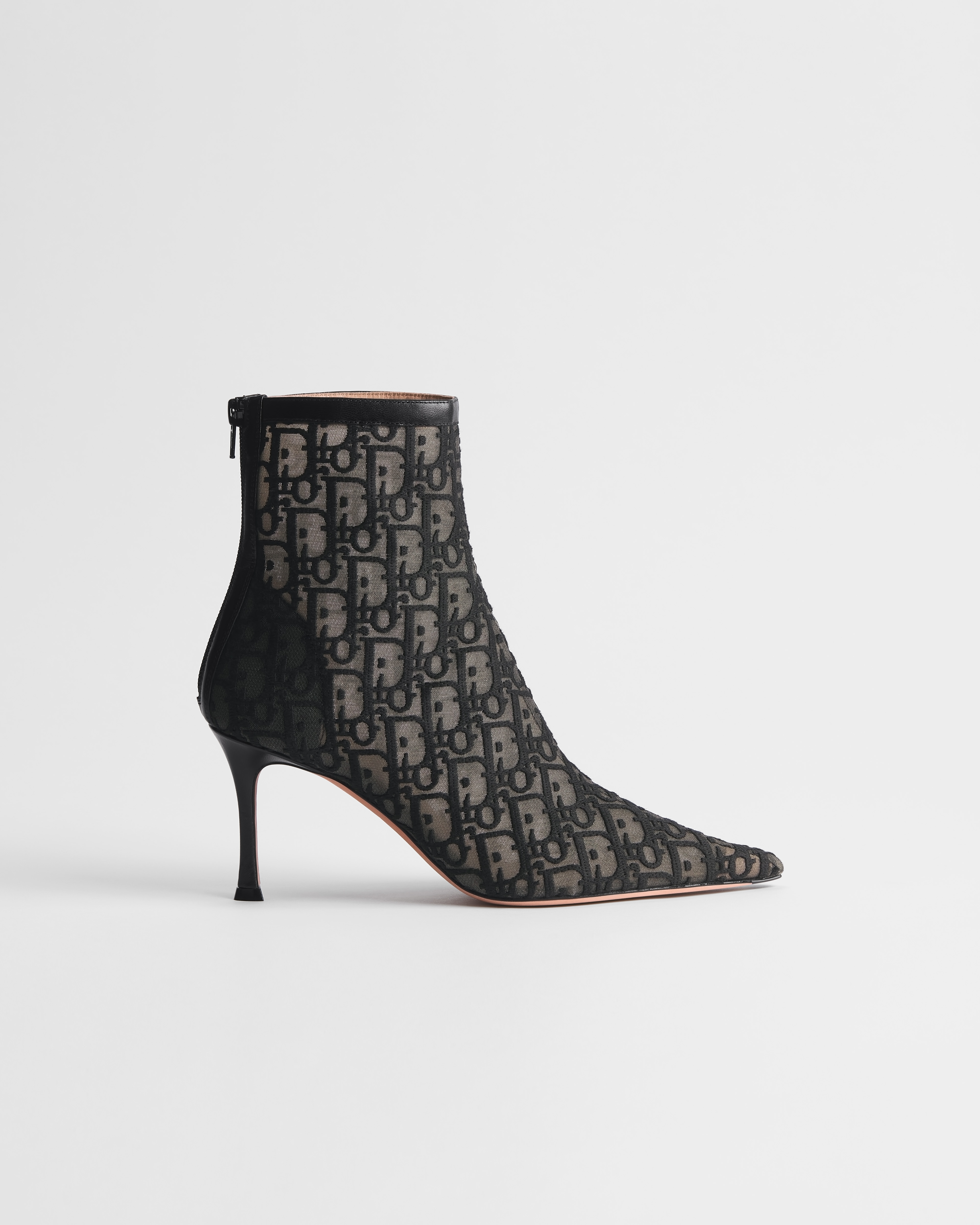 Adiorable Heeled Ankle Boot Black Dior Oblique Embroidered Mesh E02
