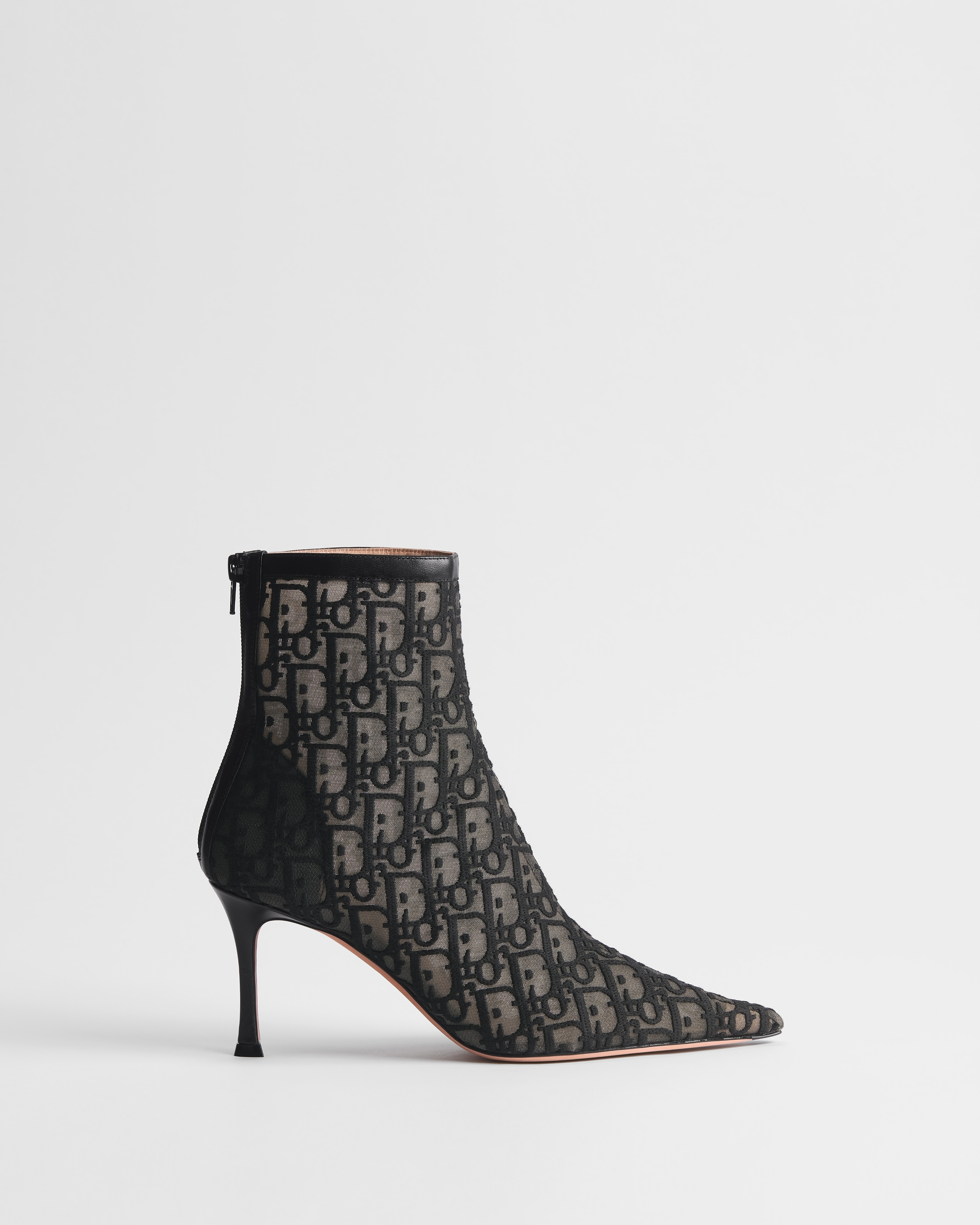 Adiorable Heeled Ankle Boot Black Dior Oblique Embroidered Mesh E02