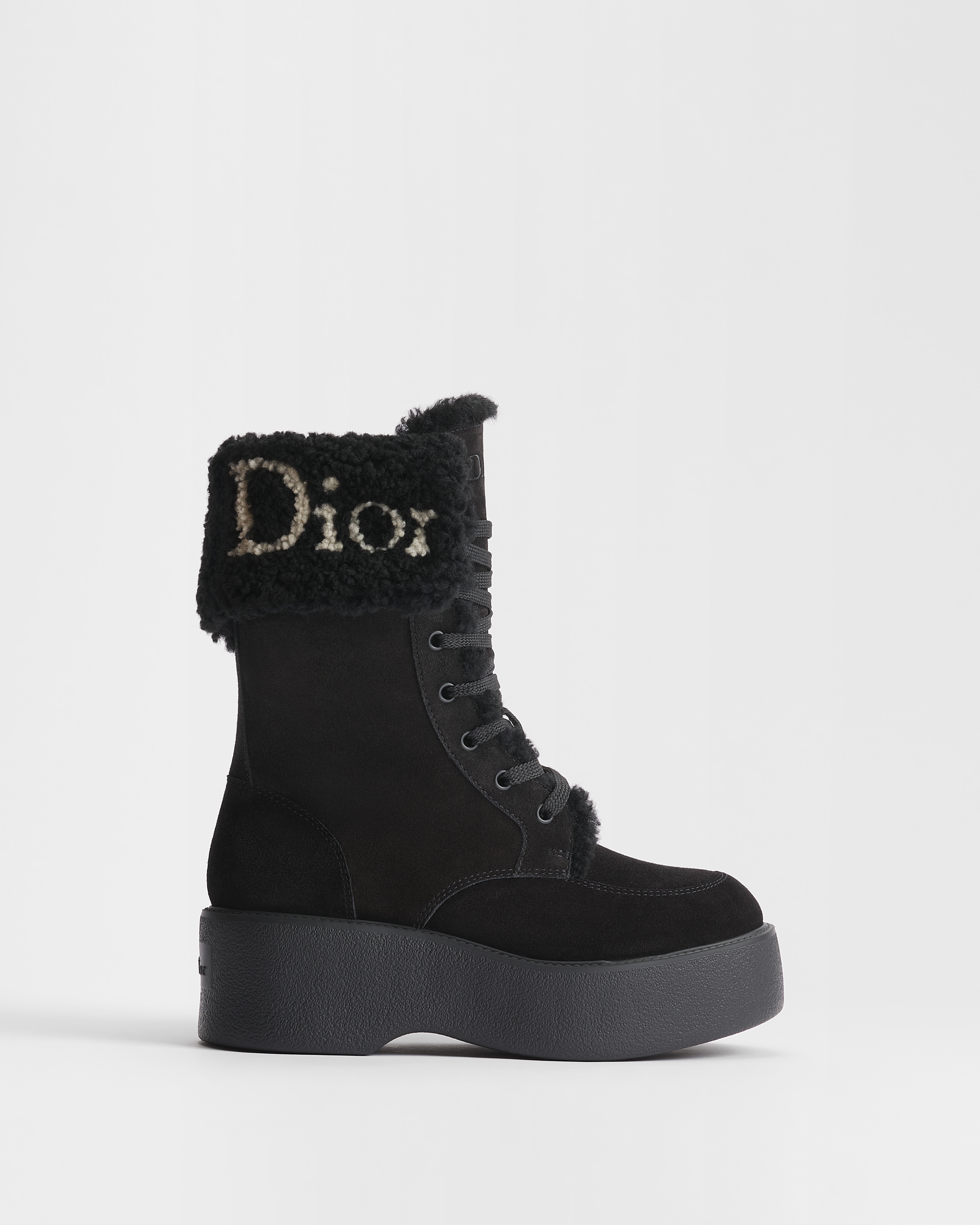 DiorAlps Dior Climb プラットフォーム ショートブーツ ブラック スエードカーフスキン、ブラック シープスキン シアリング E02