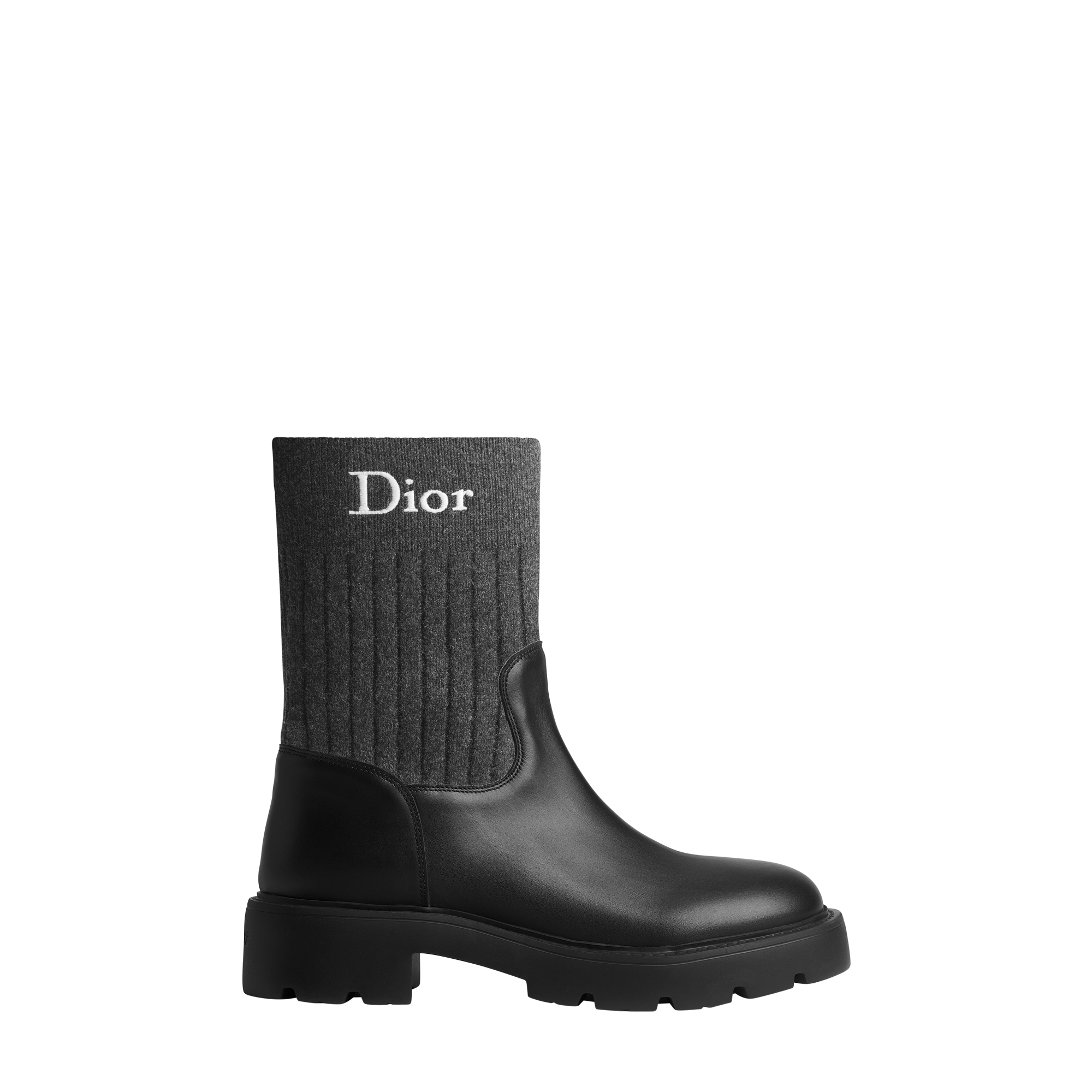 D-Major Ankle Boot Anthracite Gray Knit and Black Calfskin E02