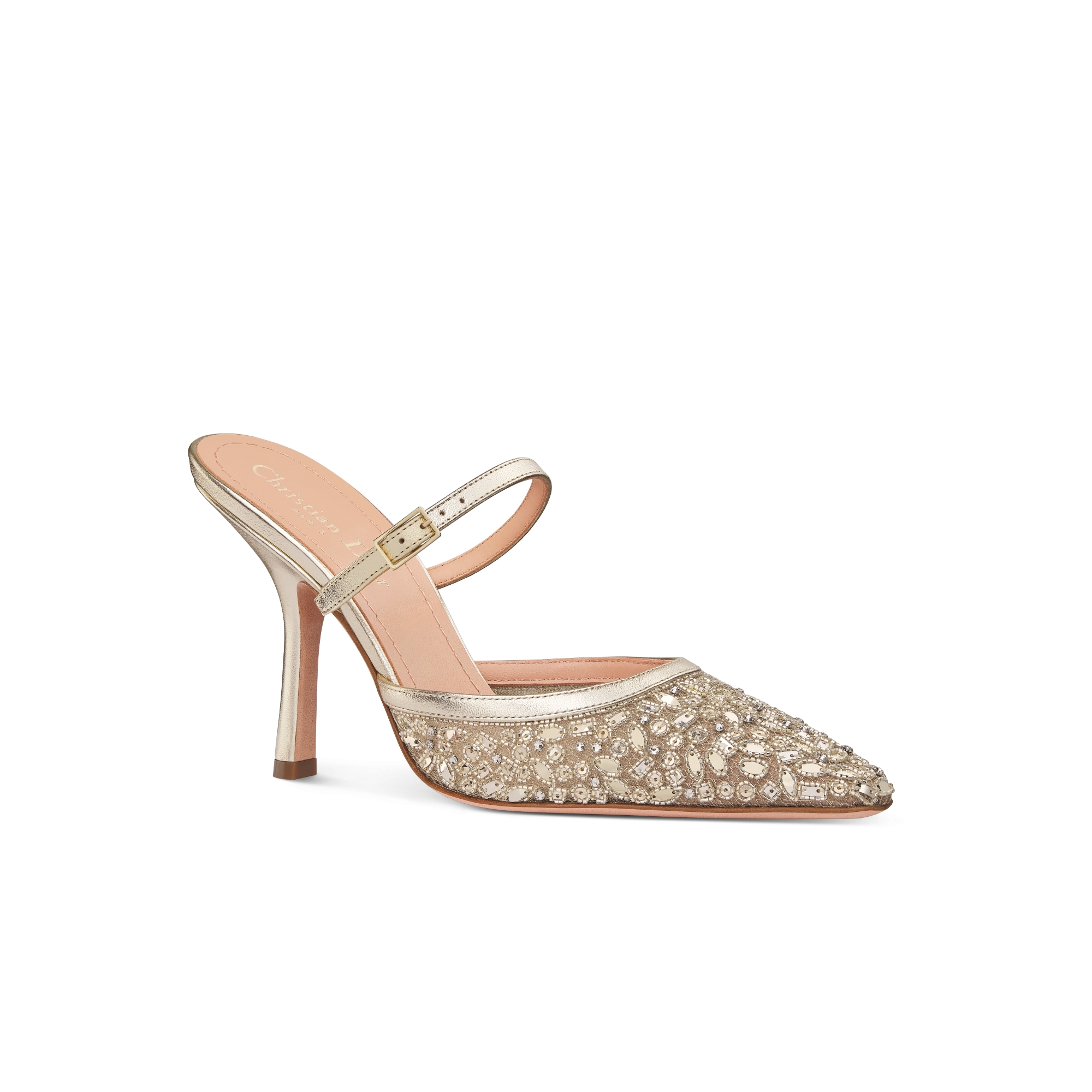 Dior Heeled Mule Gold Tone Metallic Lambskin