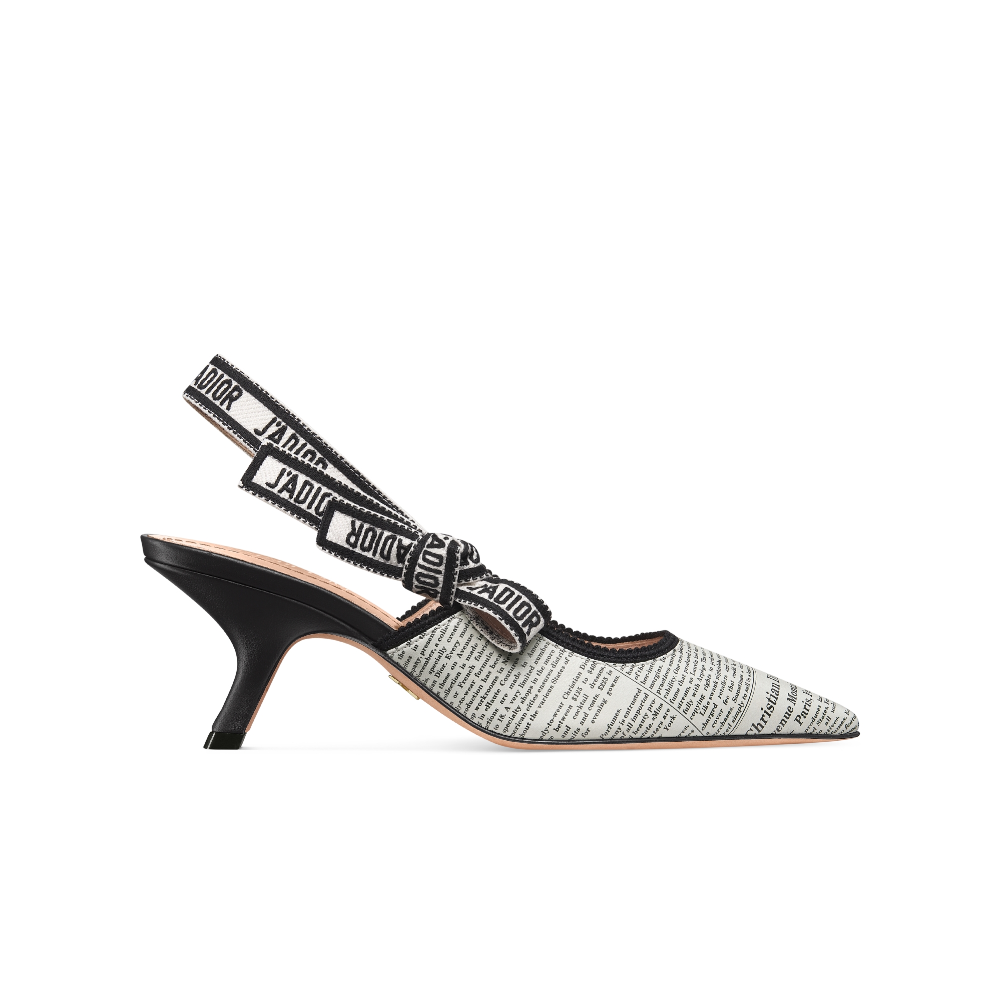 J'Adior Slingback Pump Lambskin with White and Black Newspaper Print E02