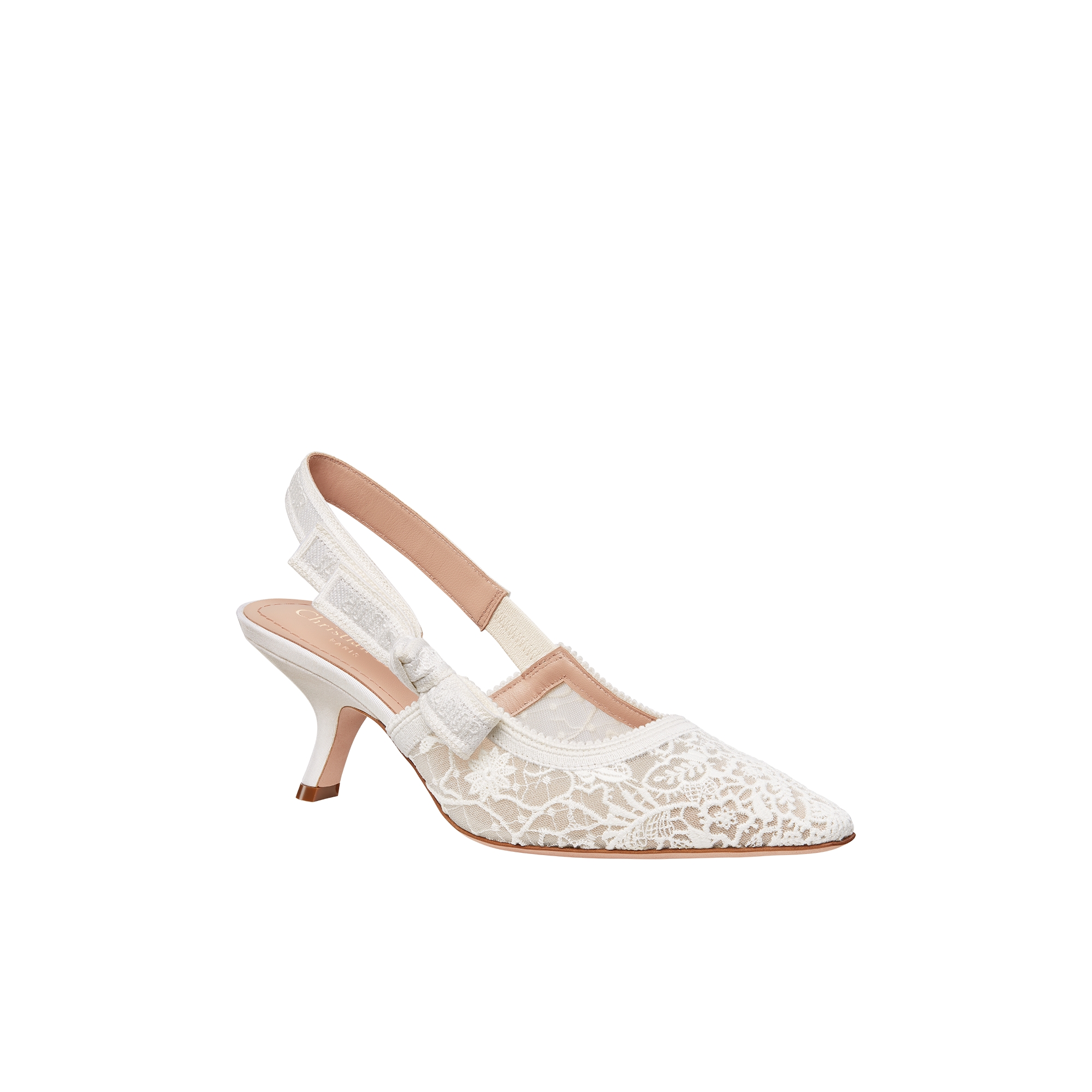 J'Adior Slingback Pump Transparent Mesh Embroidered with White Millefiori Motif E03