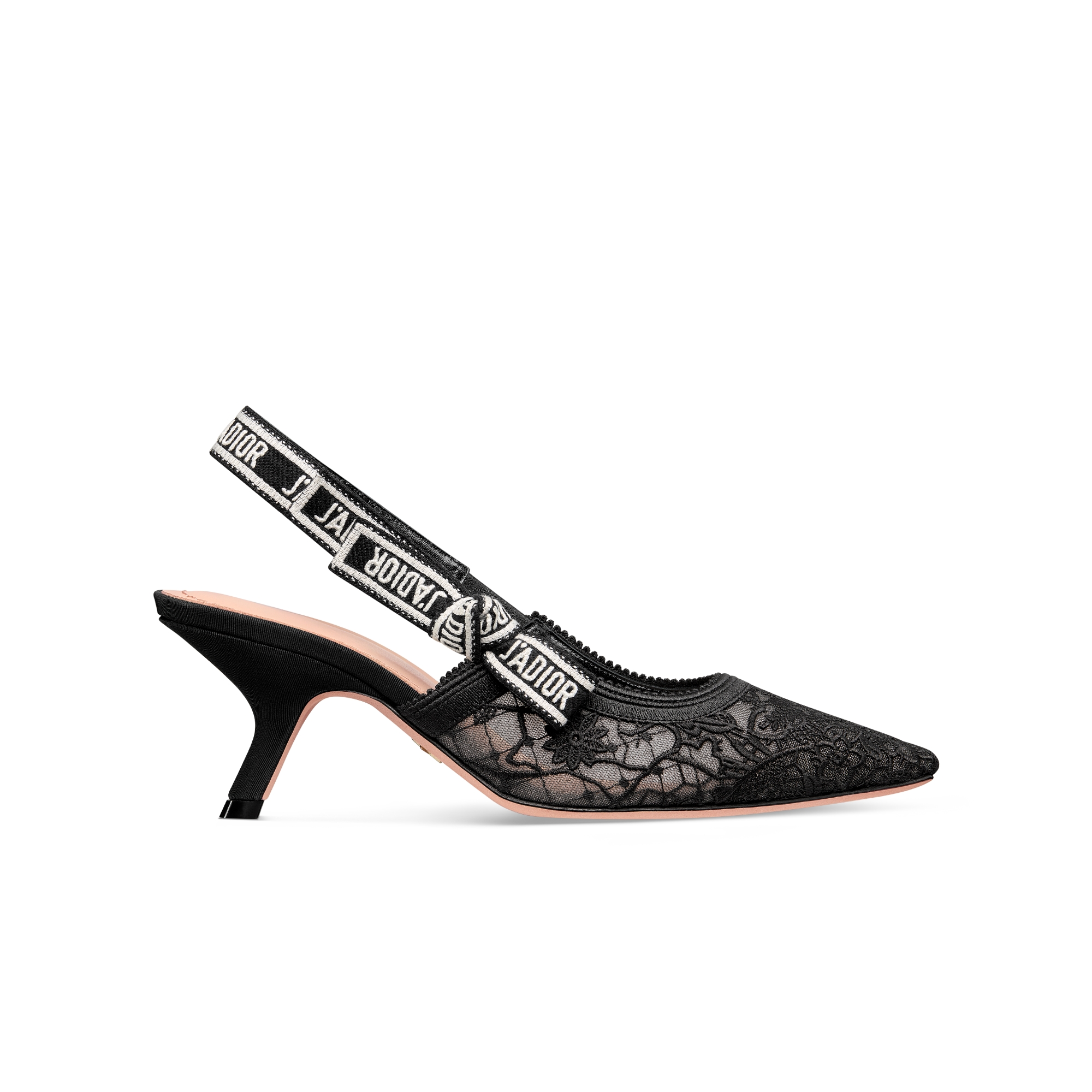 J'Adior Slingback Pump Transparent Mesh Embroidered with Black Millefiori Motif E02
