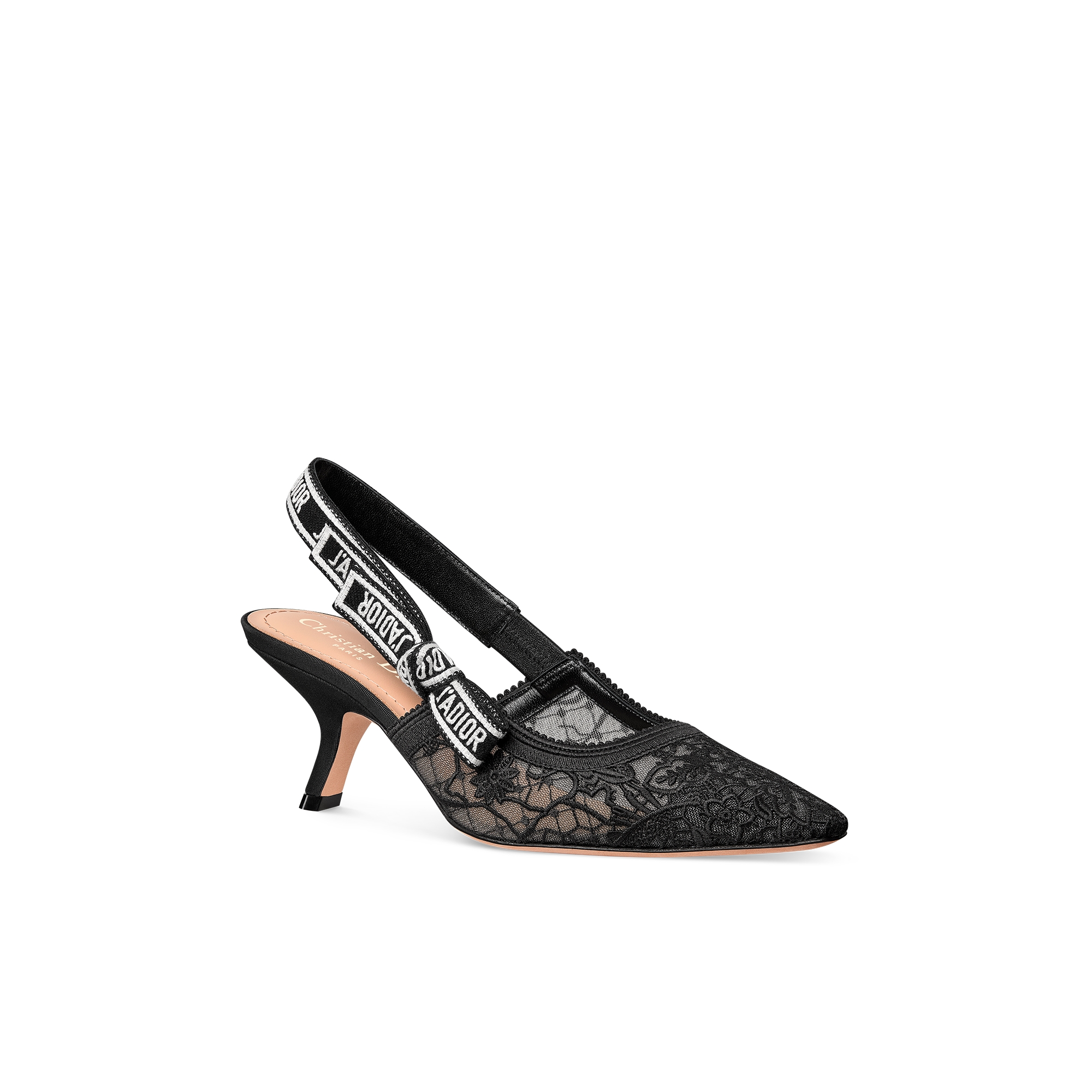 J'Adior Slingback Pump Transparent Mesh Embroidered with Black Millefiori Motif E03