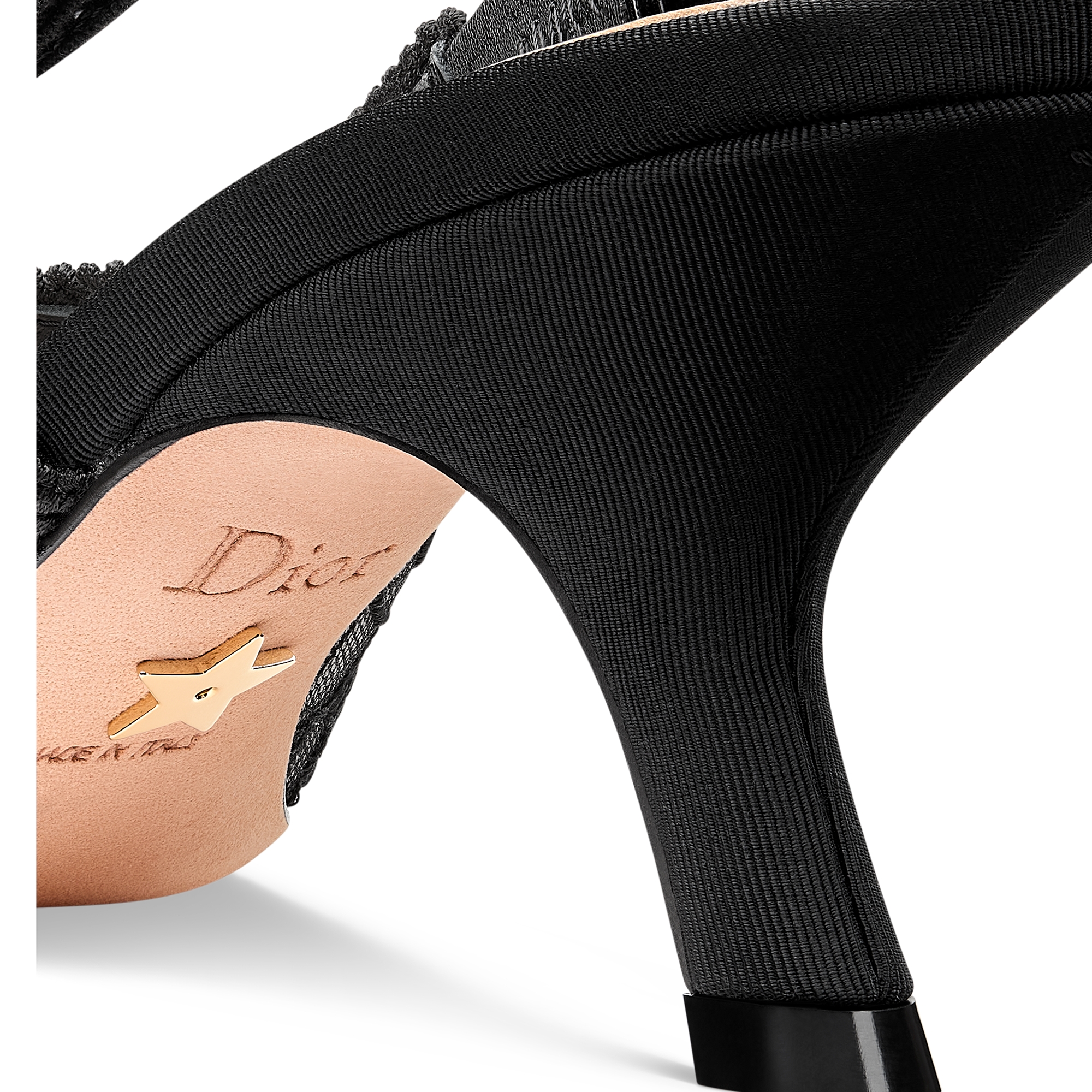 J'Adior Slingback Pump Transparent Mesh Embroidered with Black Millefiori Motif E09