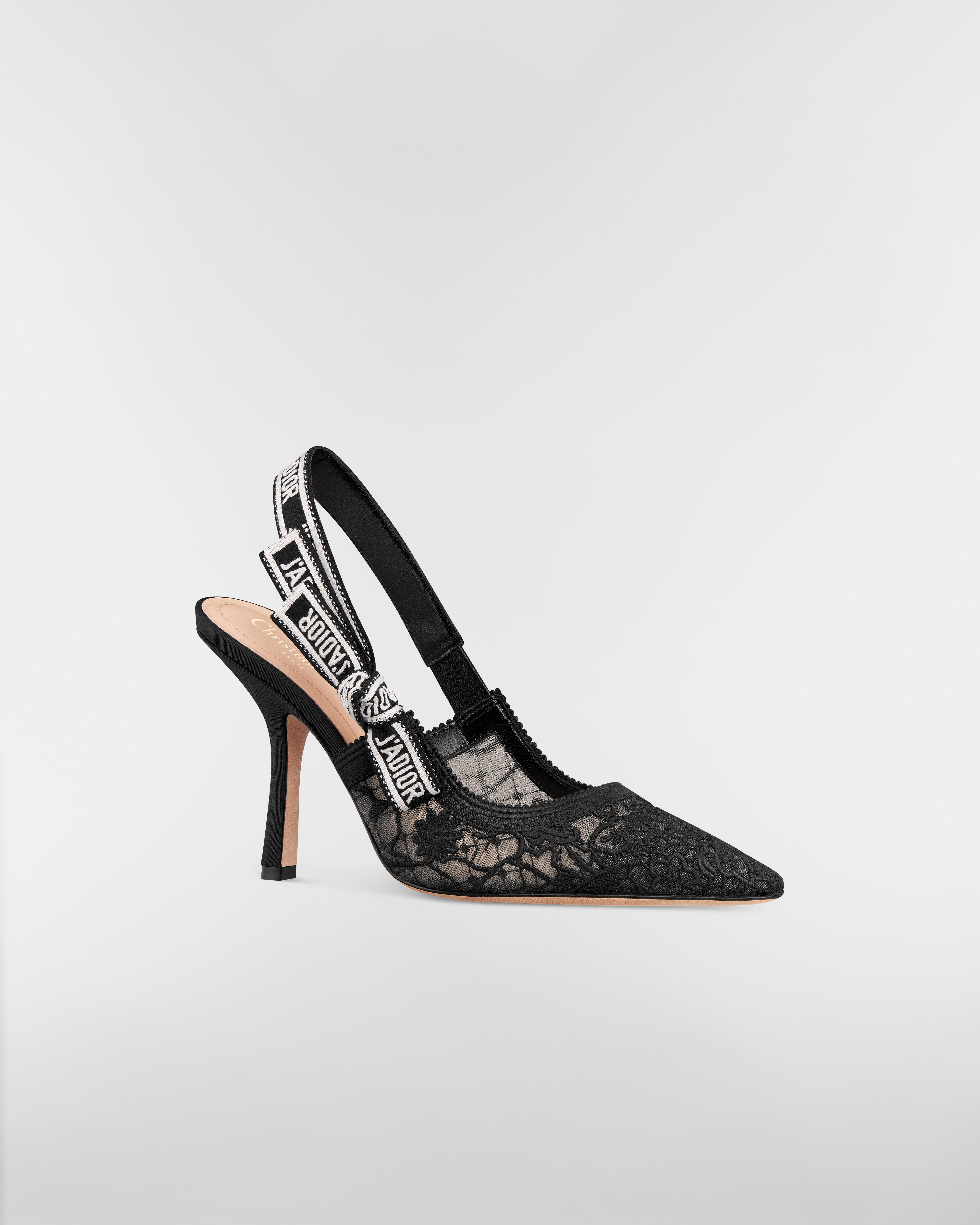 J'Adior Slingback Pump Transparent Mesh Embroidered with Black Millefiori Motif E03