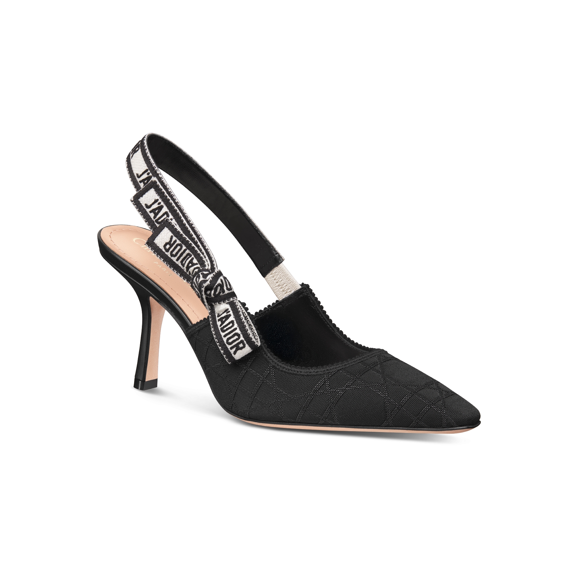 J'Adior Slingback Pump Black Technical Fabric with Cannage Motif E03