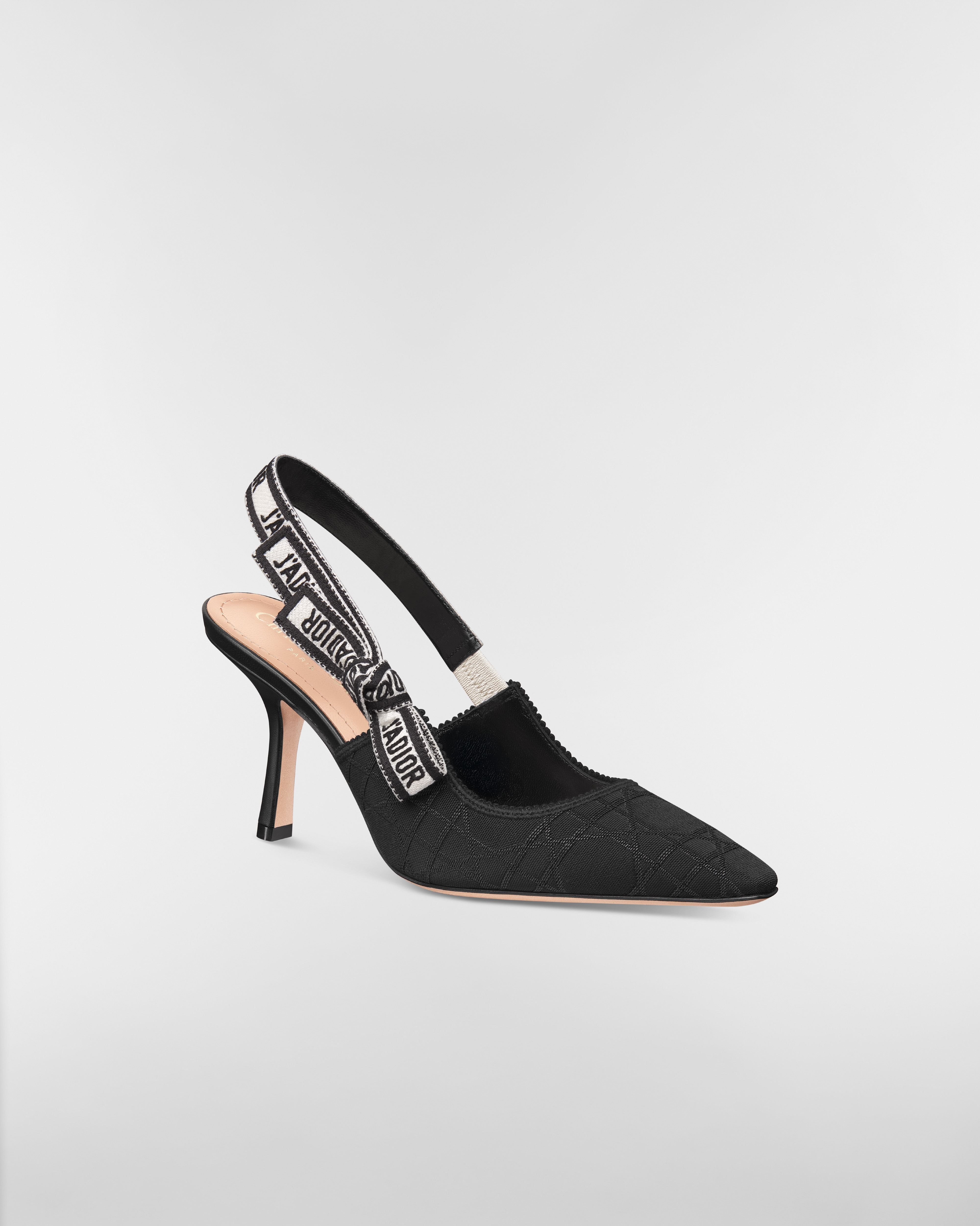 J'Adior Slingback Pump Black Technical Fabric with Cannage Motif E03