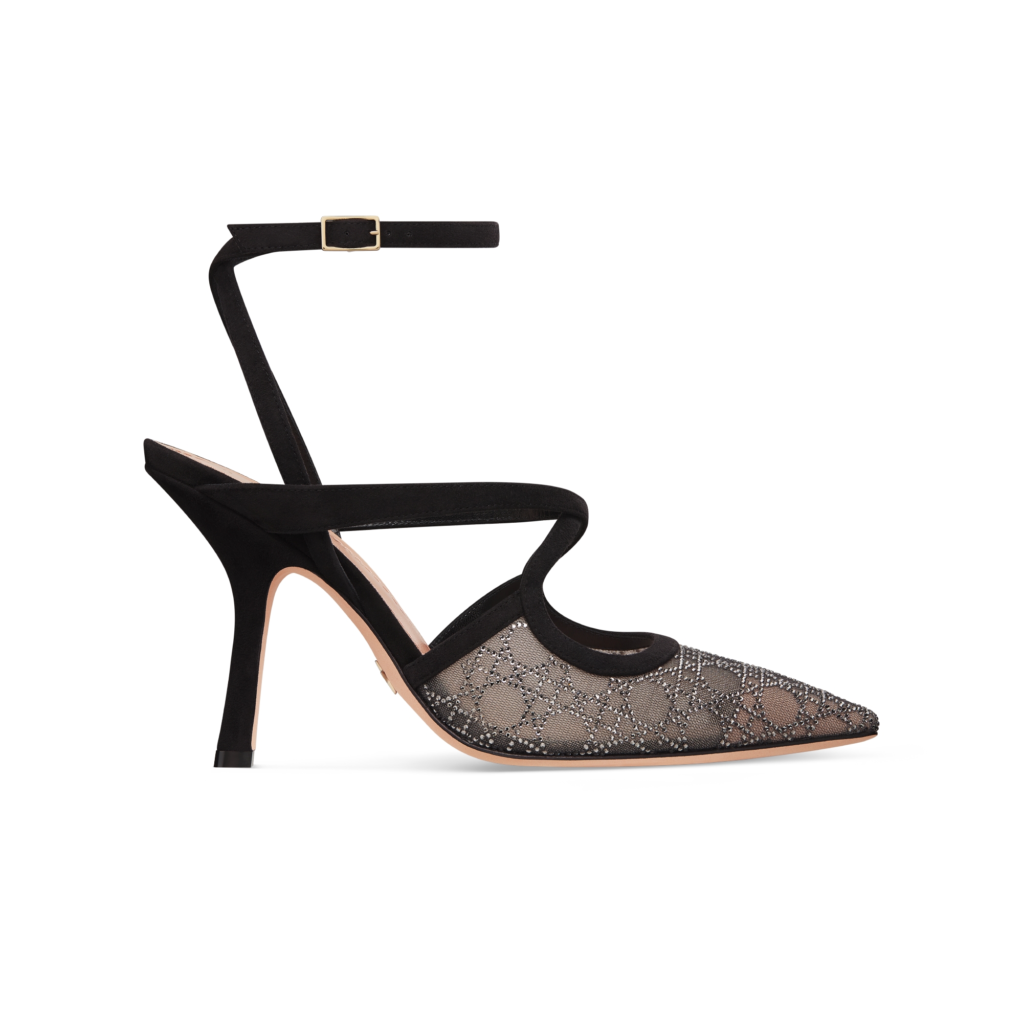 Dior Capture Pump Black Transparent Mesh with Silver-Tone Strass Cannage Motif and Black Suede Goatskin E02