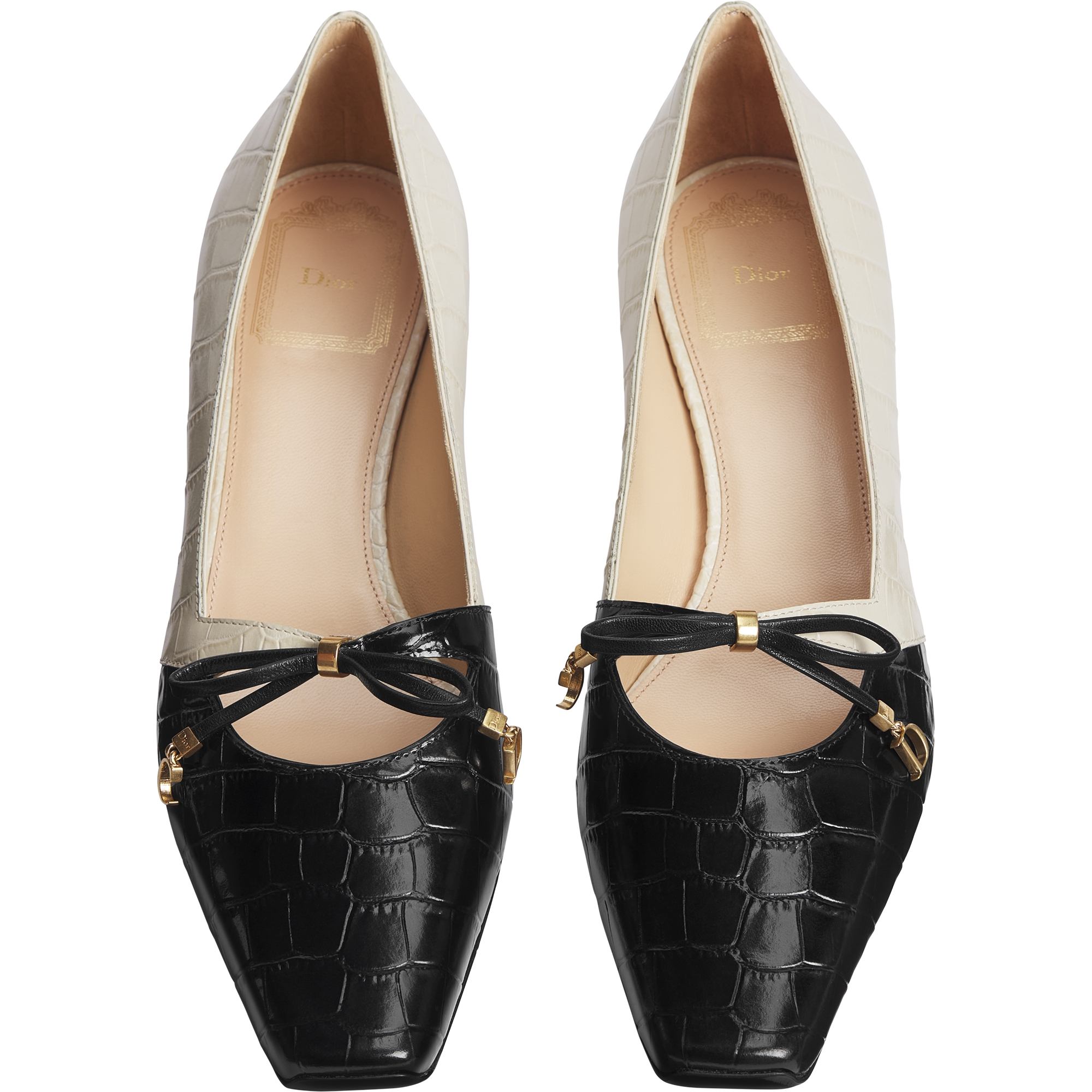 Dior Muse Pump Black and Cream Calfskin Printed with Crocodile Motif E06
