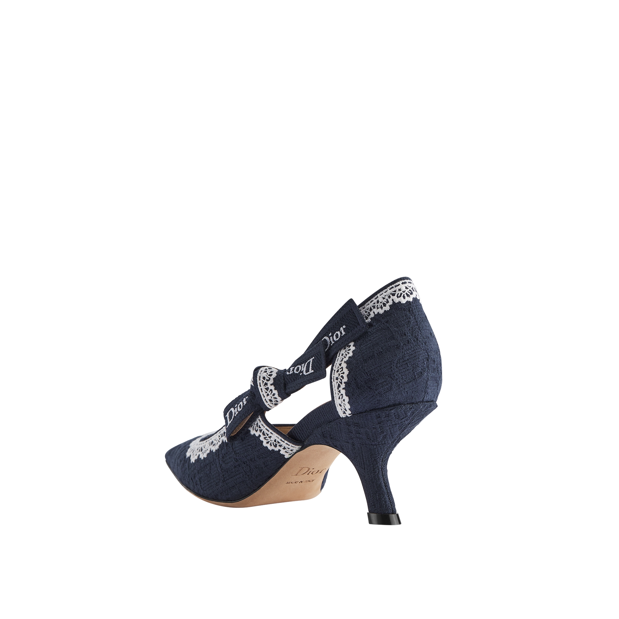 J'Adior Pump Blue Dior Oblique Embroidered Cotton and White Lace E05