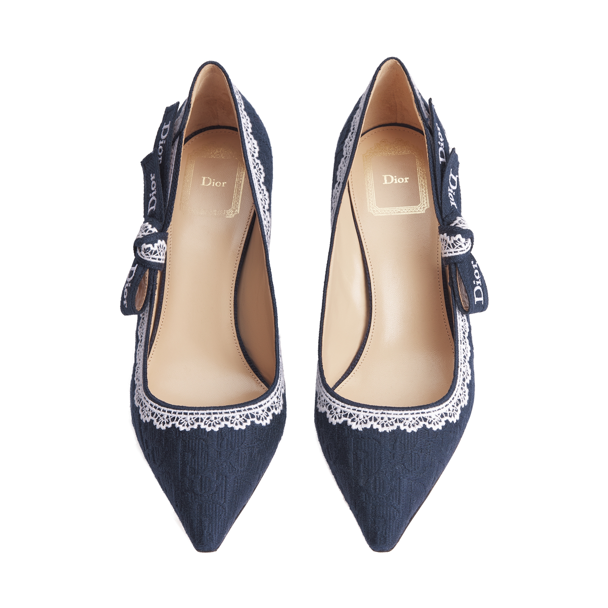 J'Adior Pump Blue Dior Oblique Embroidered Cotton and White Lace E06