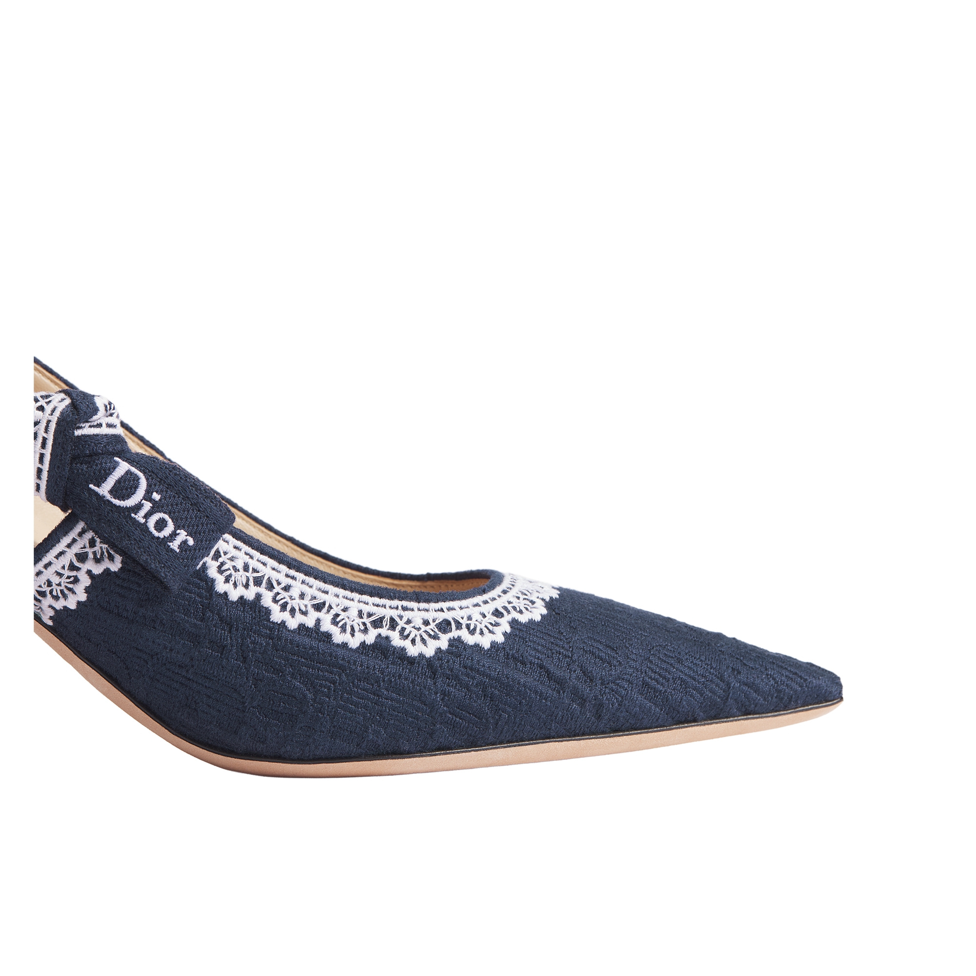 J'Adior Pump Blue Dior Oblique Embroidered Cotton and White Lace E09
