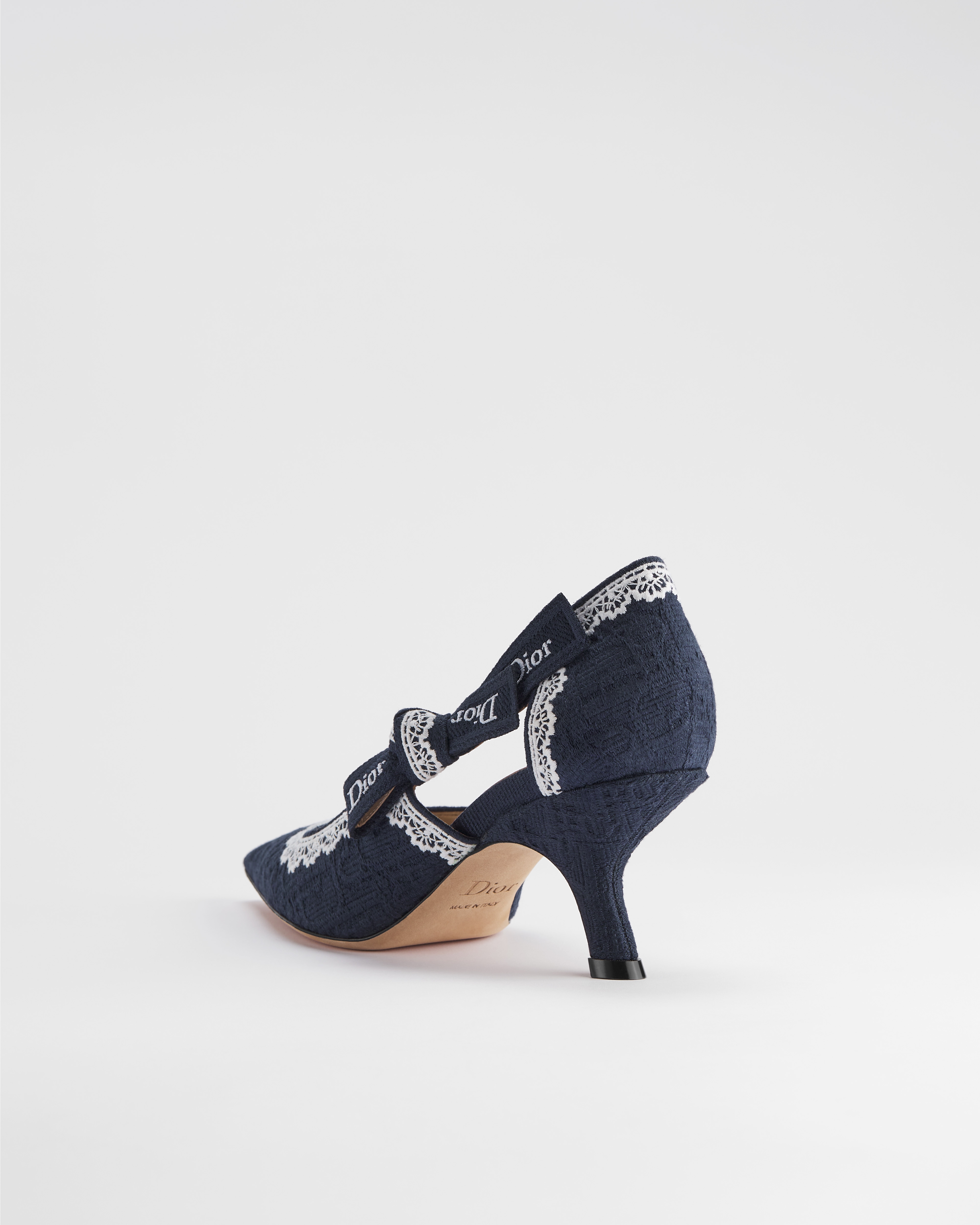 J'Adior Pump Blue Dior Oblique Embroidered Cotton and White Lace E05